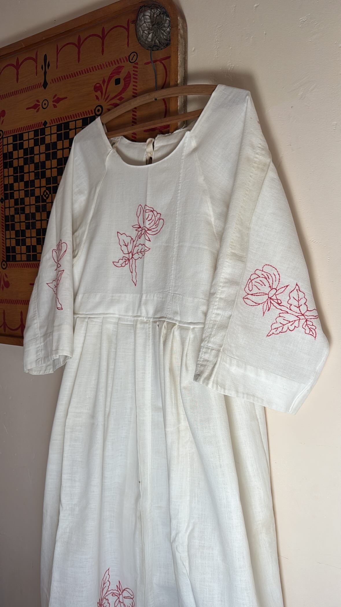 Handmade Vintage Embroidered Rose Tablecloth Dress
