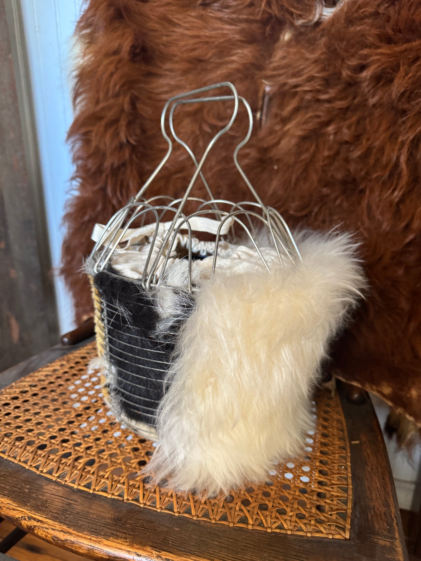 Handmade Shearling Antique Egg Basket Purse #4