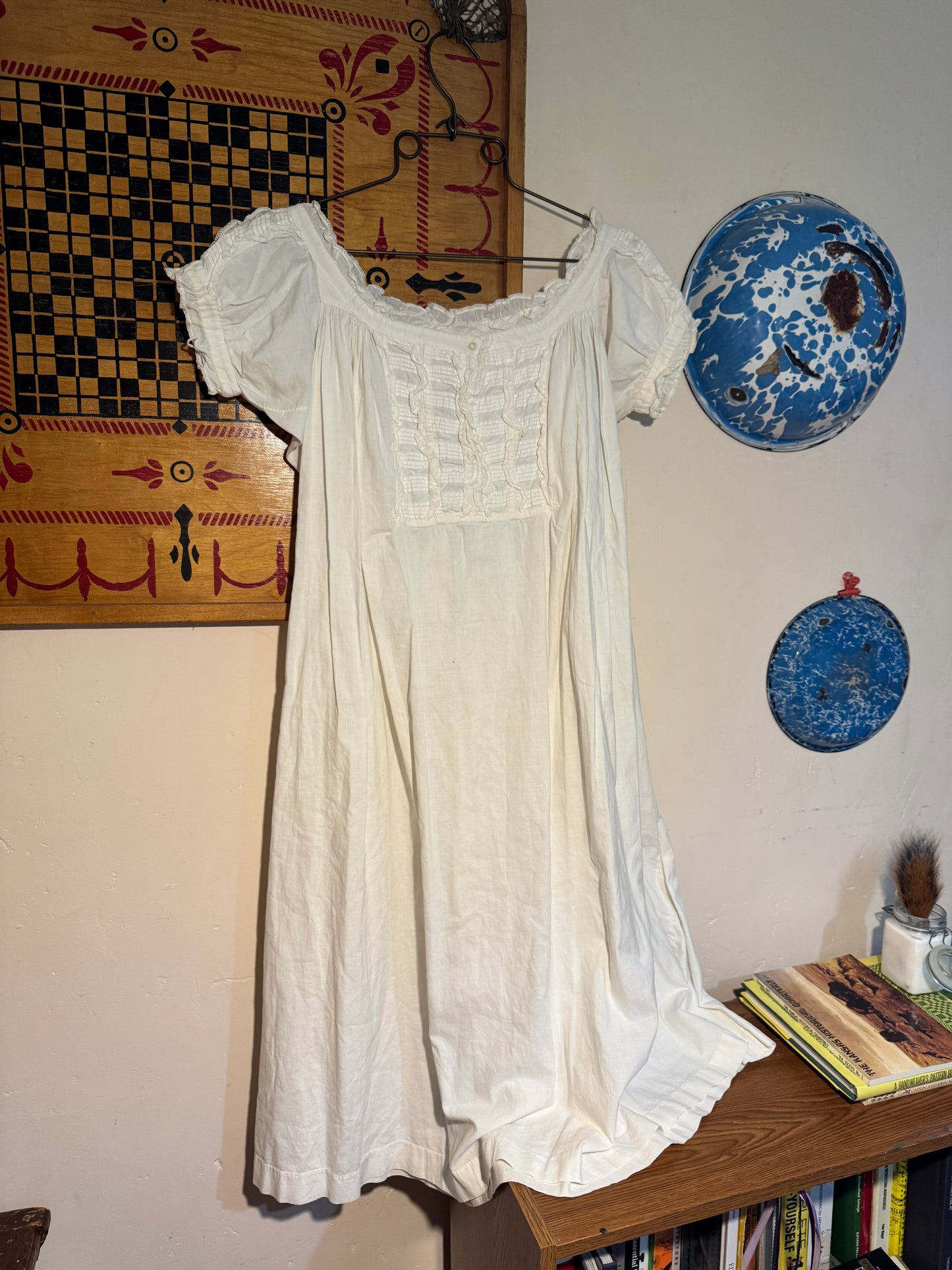 Antique Victorian Pin Tucked Nightgown with Cap Sleeves