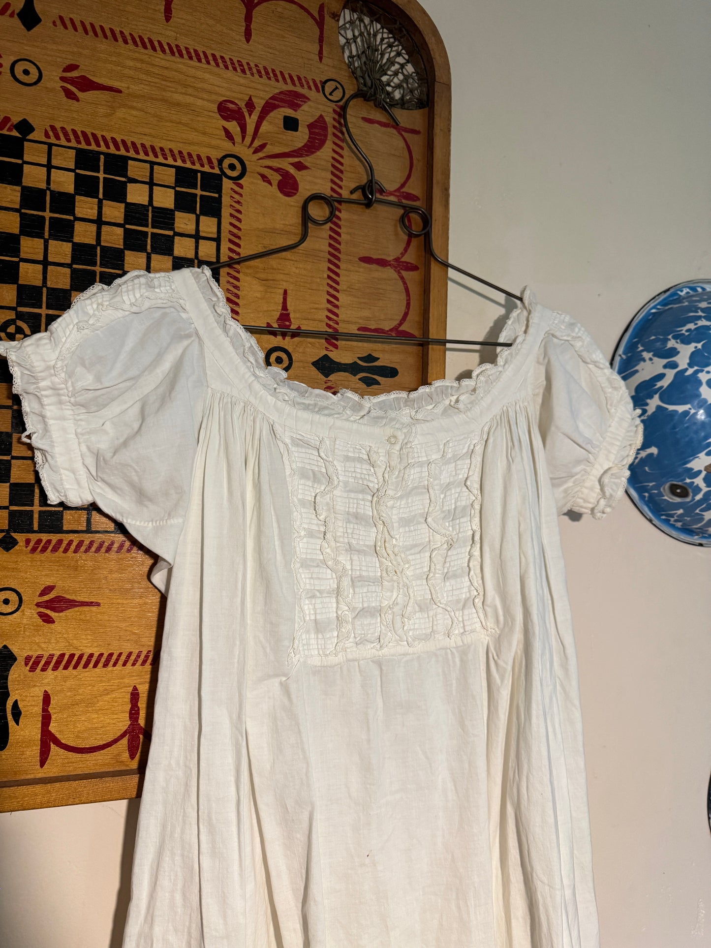 Antique Victorian Pin Tucked Nightgown with Cap Sleeves
