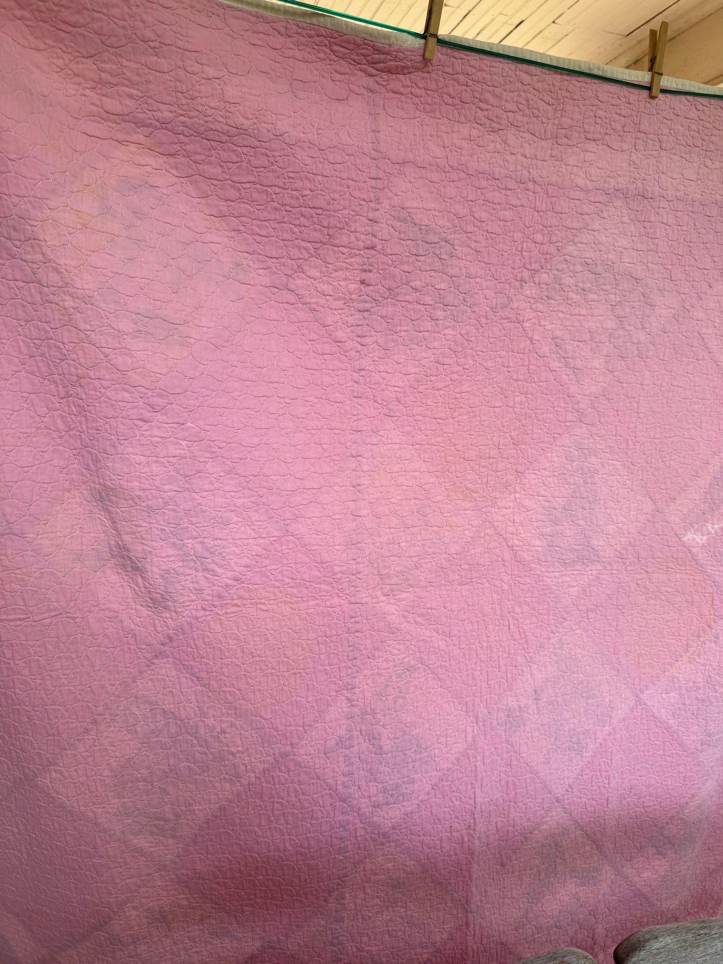Vintage 1930s-50s Pink State Bird & Flower Embroidered Quilt