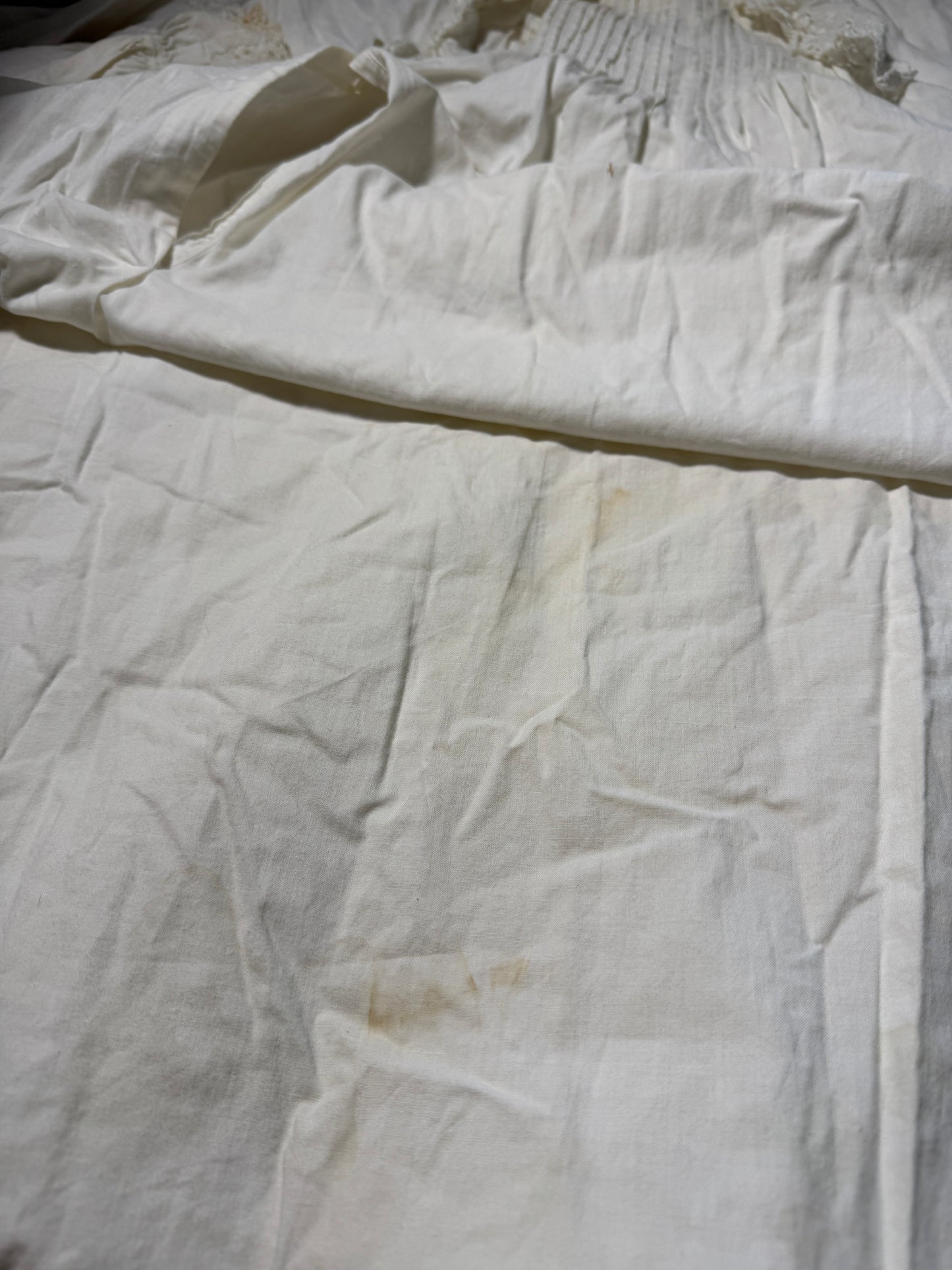 Antique Victorian Pin Tucked Long Sleeve Asymmetrical Opening Nightgown