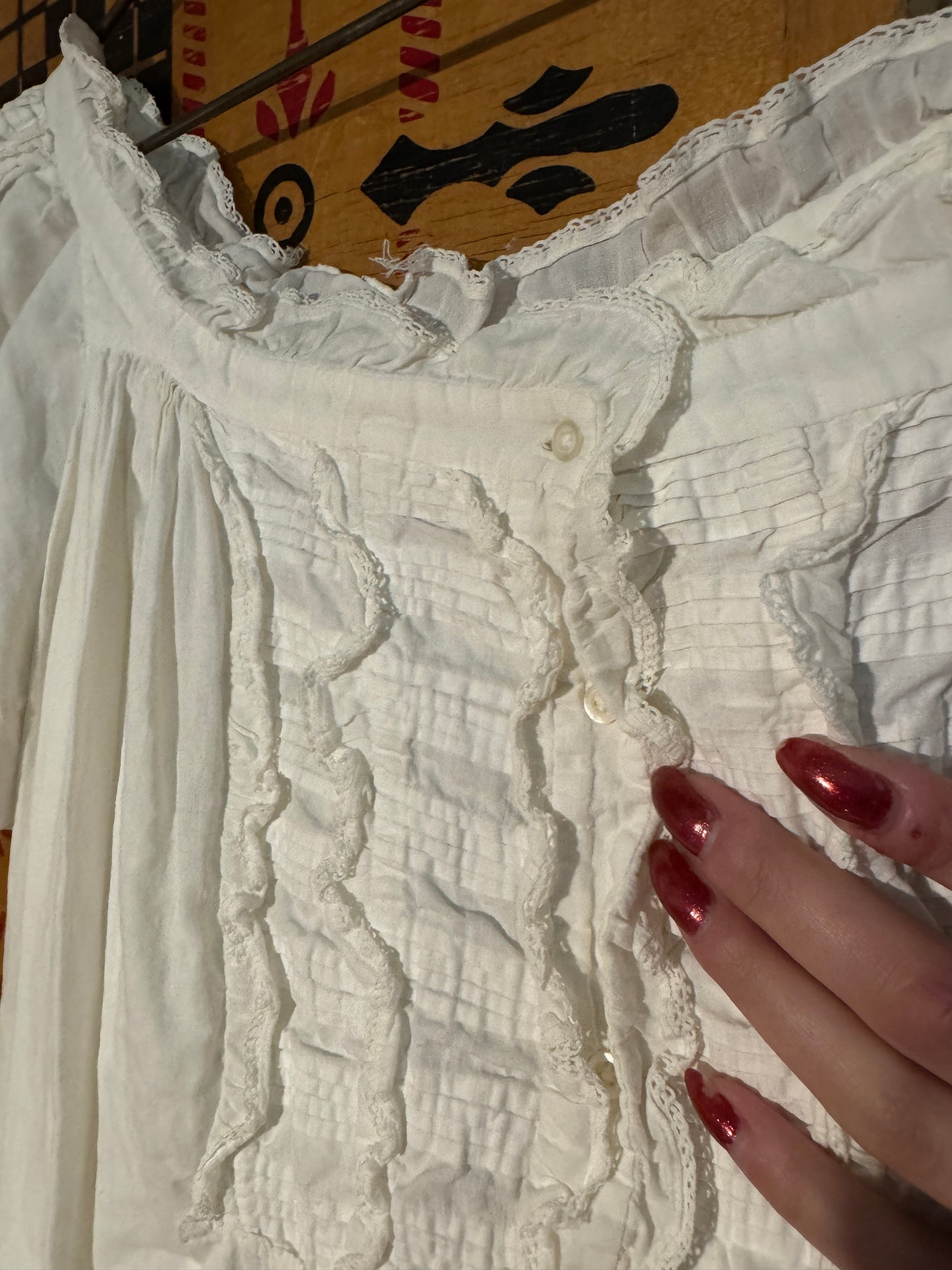 Antique Victorian Pin Tucked Nightgown with Cap Sleeves