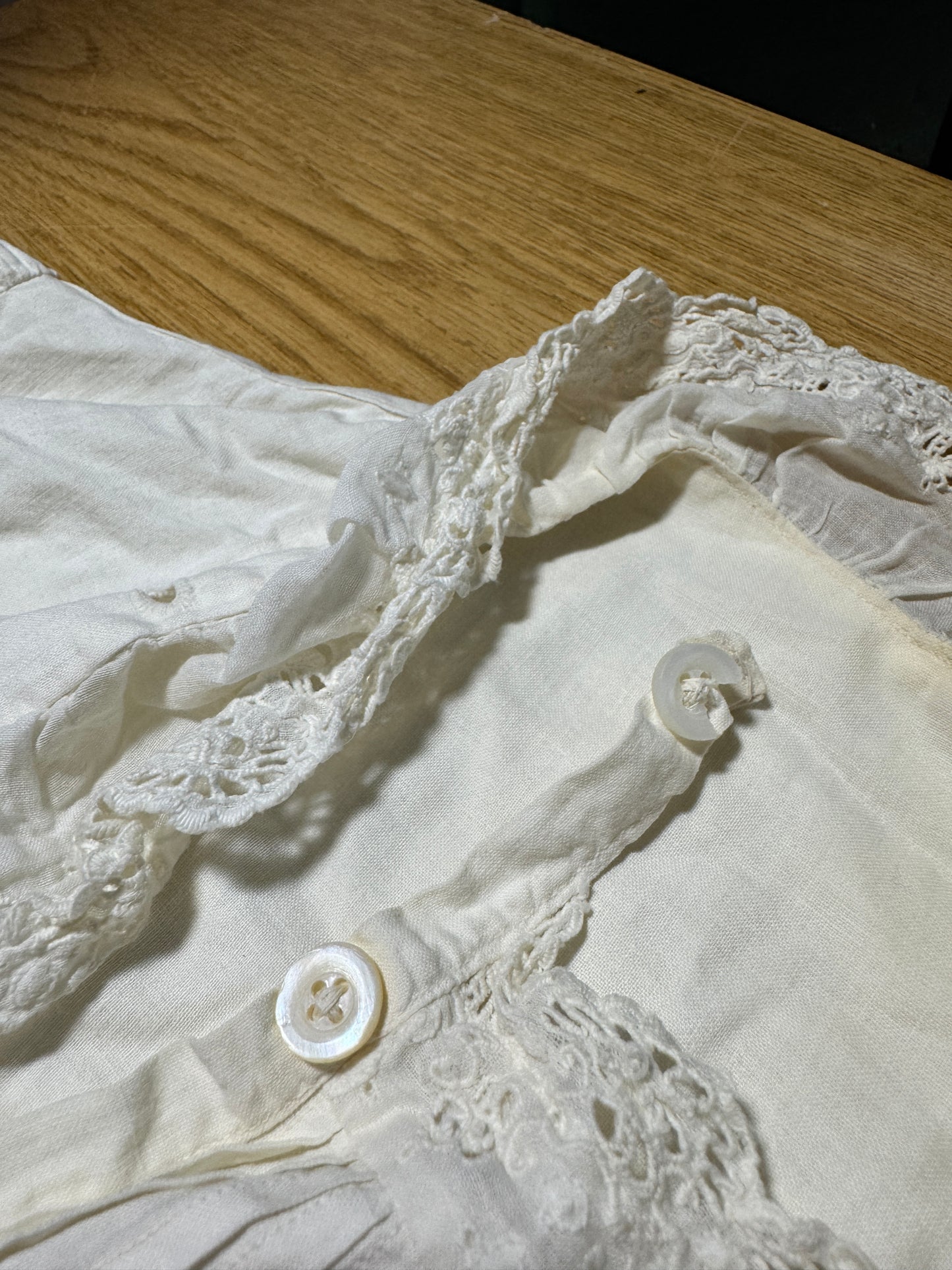 Antique Victorian Pin Tucked Long Sleeve Asymmetrical Opening Nightgown