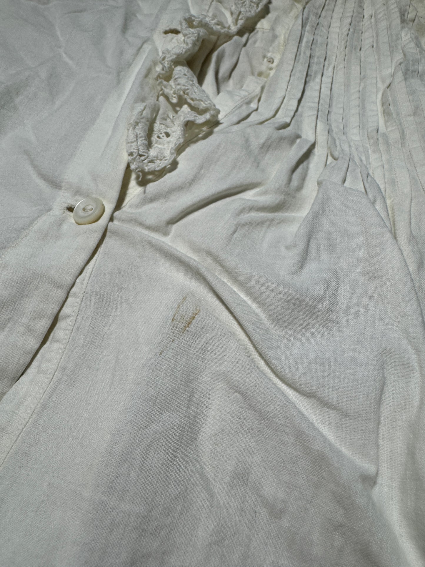Antique Victorian Pin Tucked Long Sleeve Asymmetrical Opening Nightgown