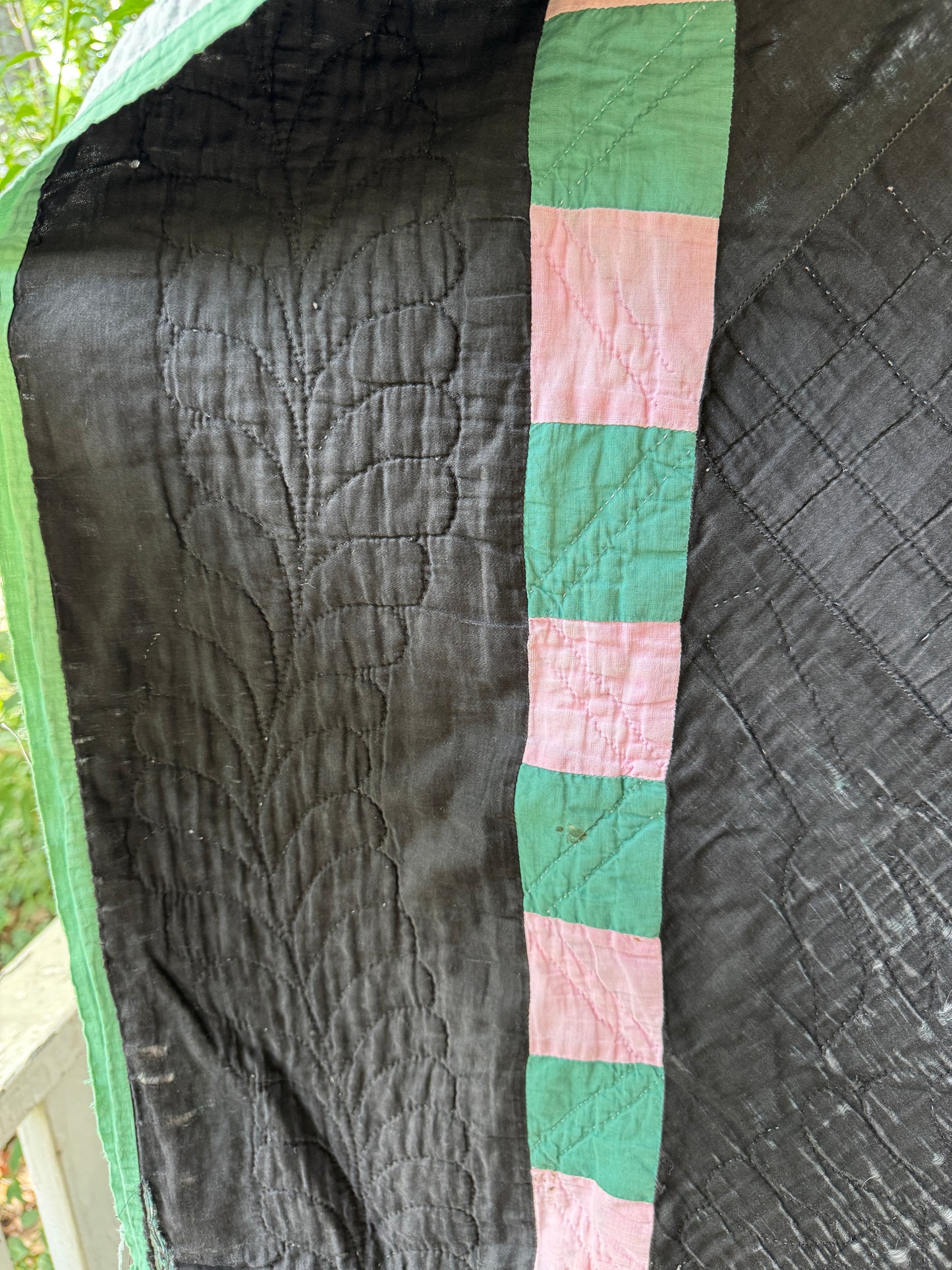 Antique 1910s-30s Rare Black Amish Floral Appliqué Quilt