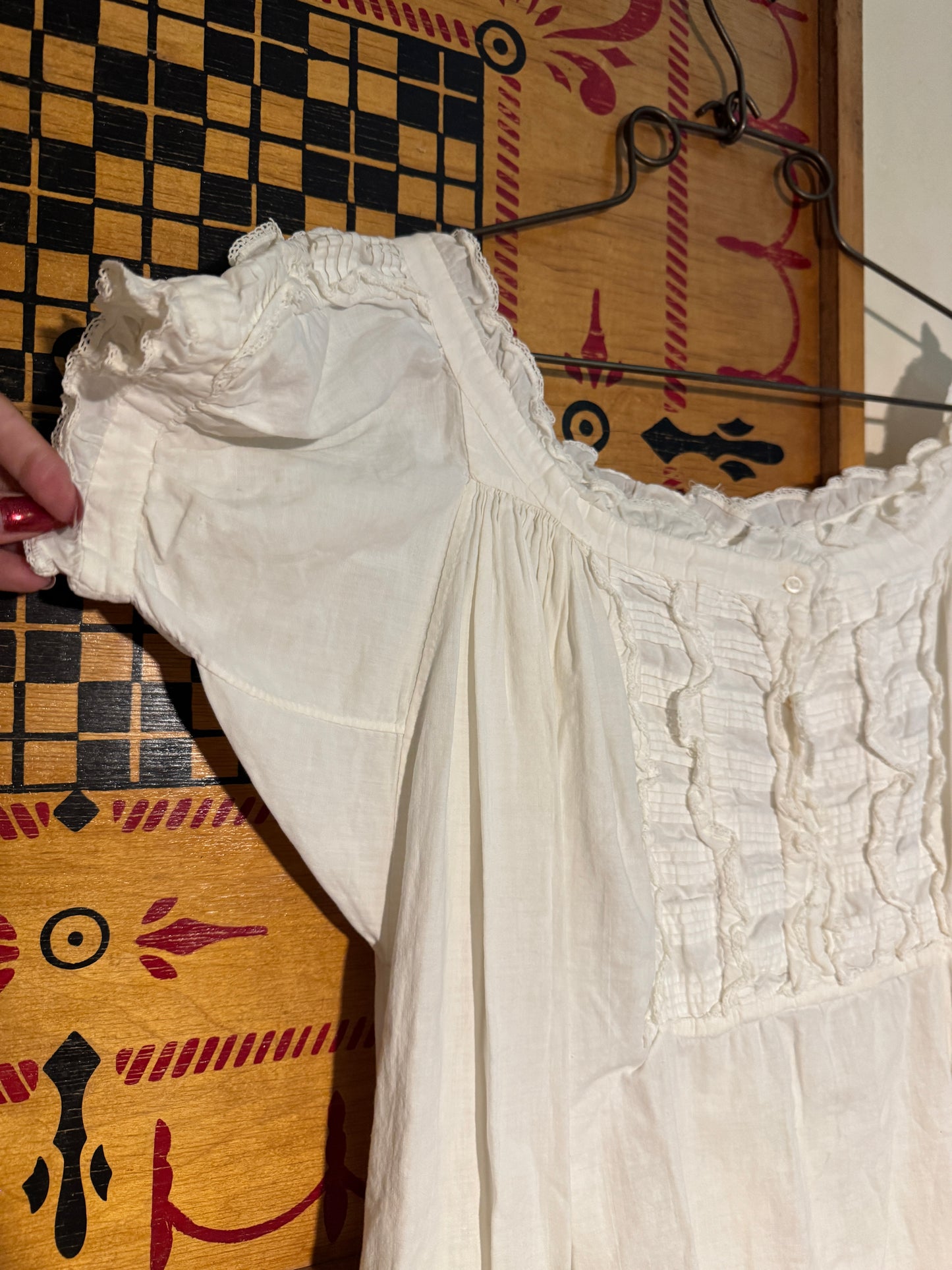 Antique Victorian Pin Tucked Nightgown with Cap Sleeves