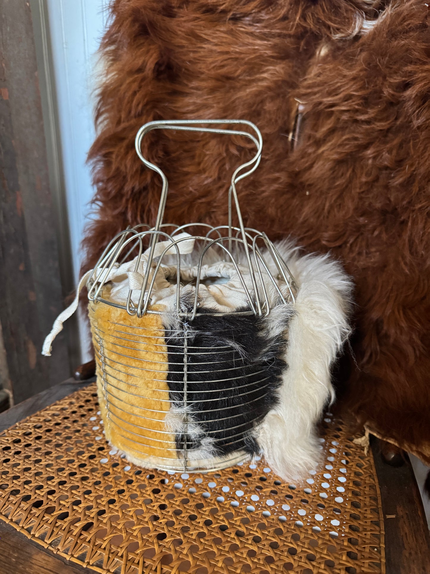 Handmade Shearling Antique Egg Basket Purse #4