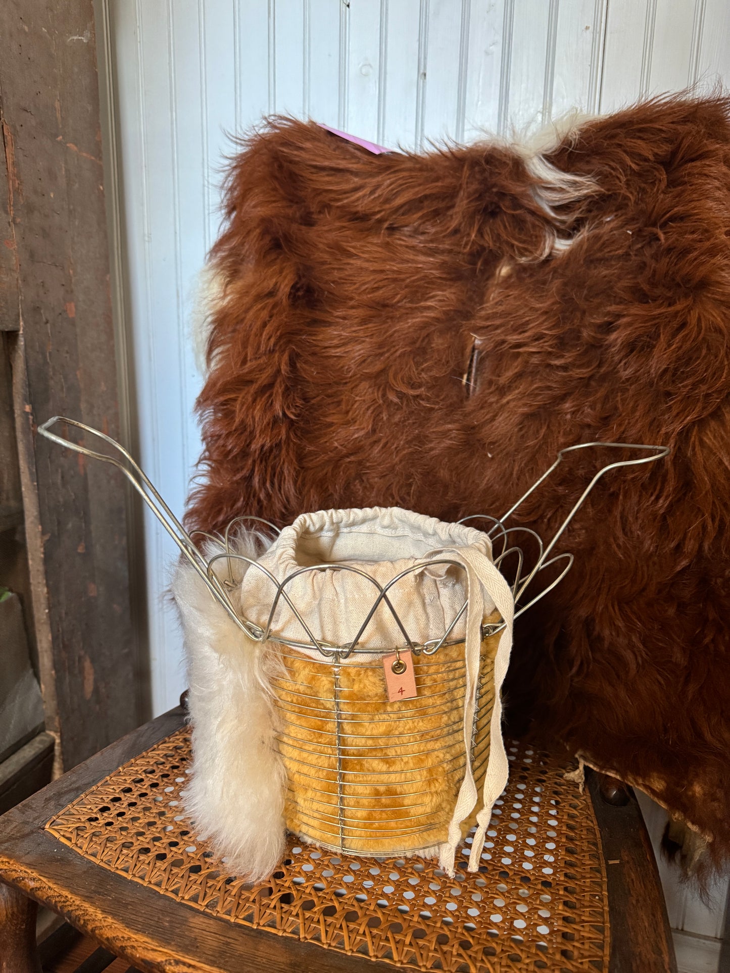 Handmade Shearling Antique Egg Basket Purse #4
