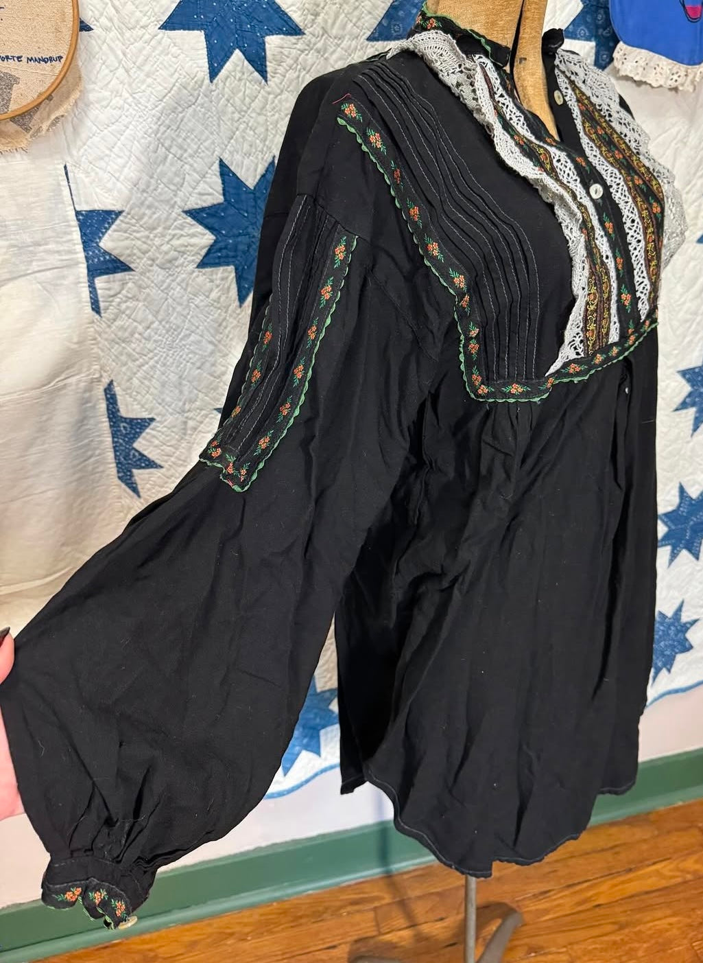 Vintage Black Folk Blouse