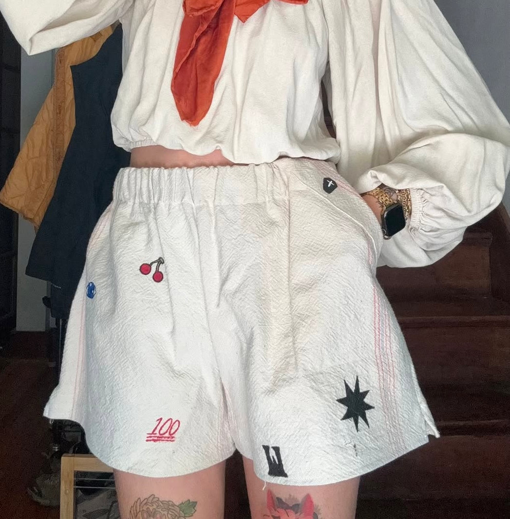 Vintage Painted Feedsack Shorts
