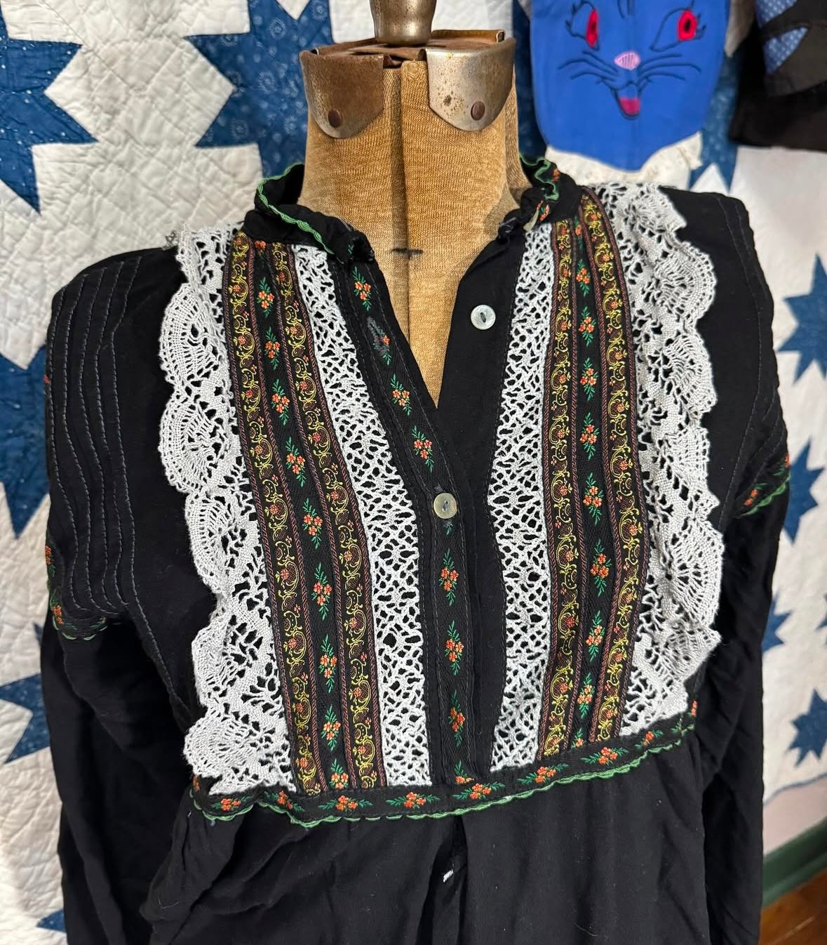 Vintage Black Folk Blouse