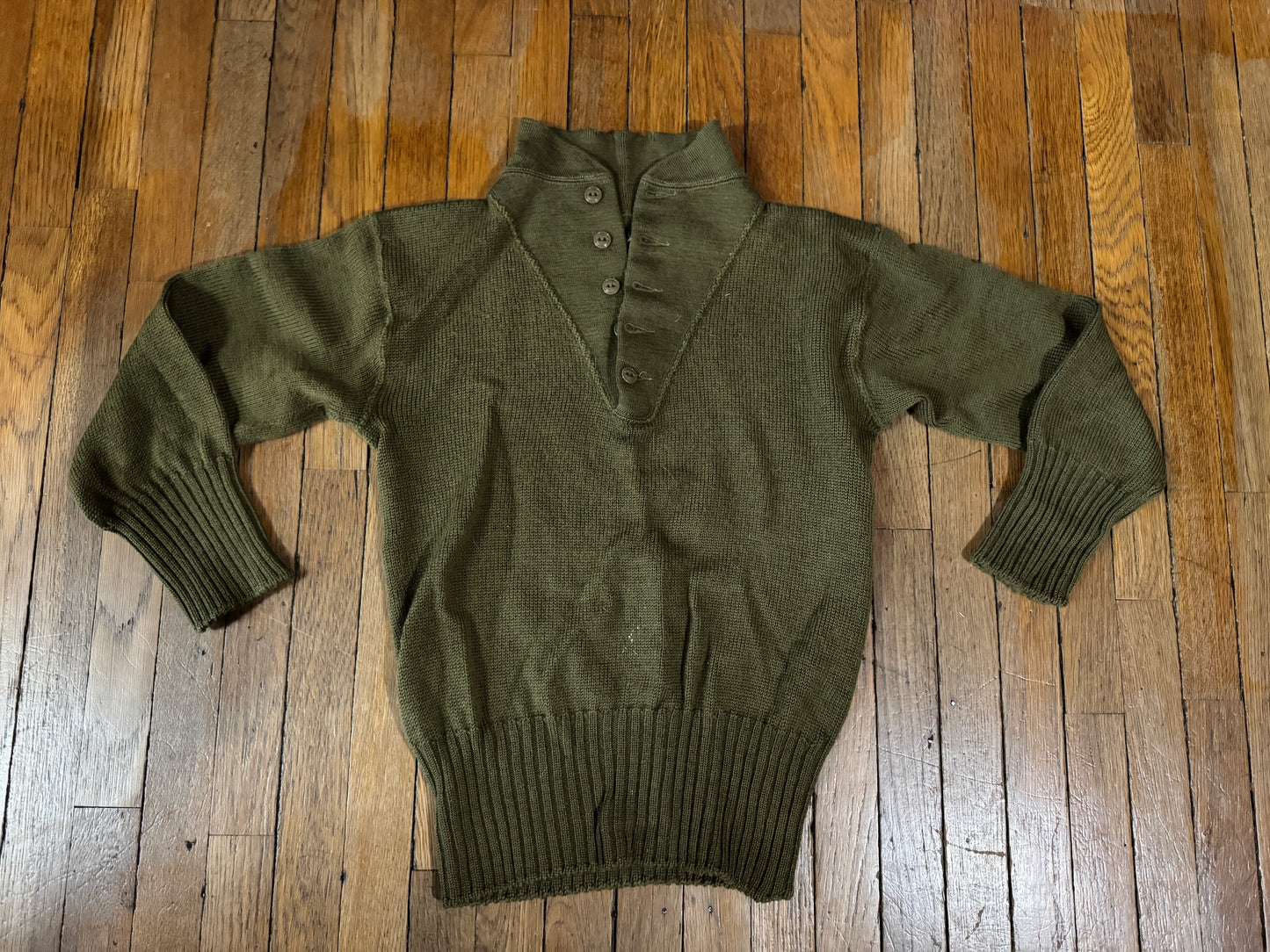 Vintage US Military Green Turtleneck Button Sweater