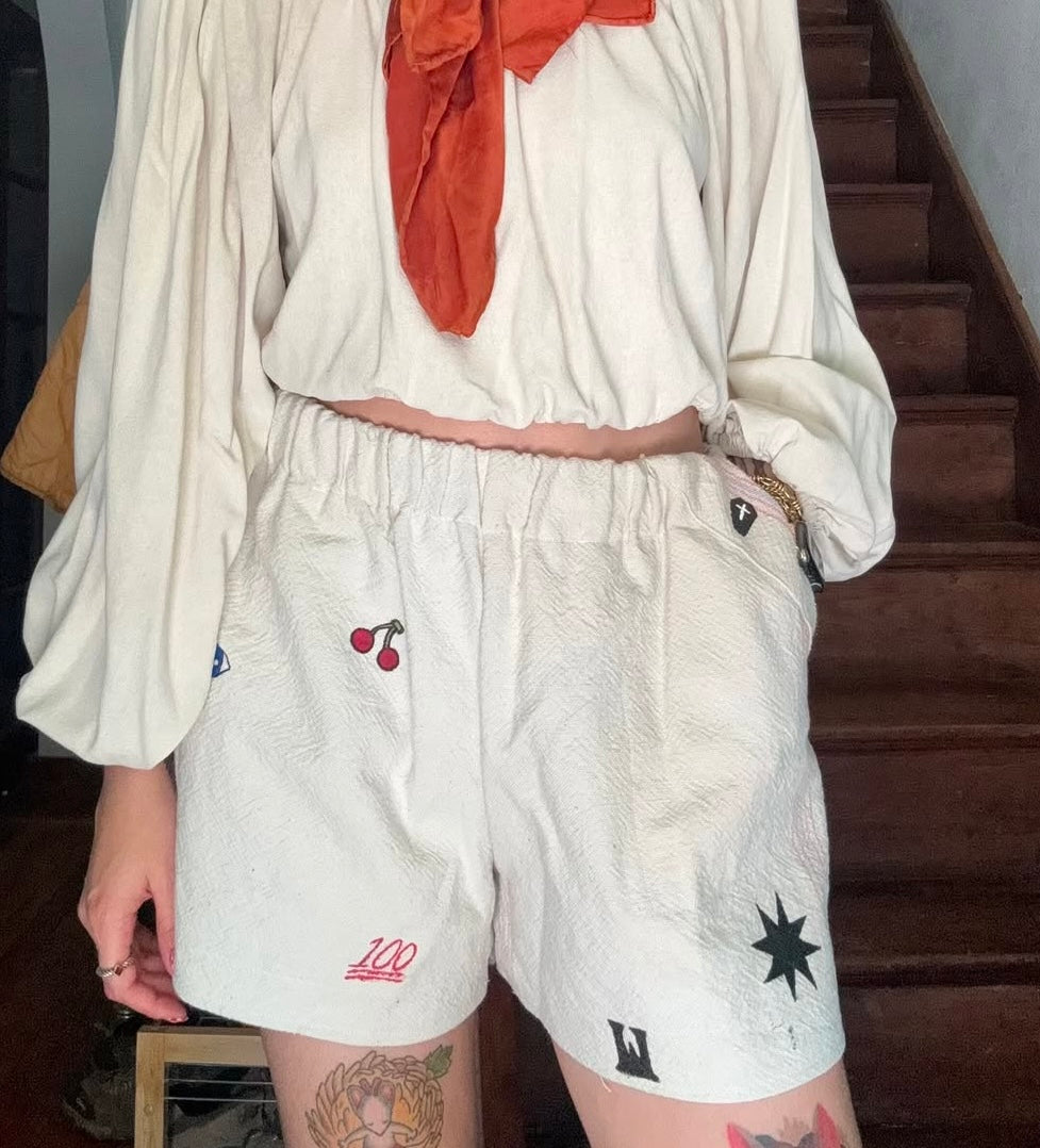 Vintage Painted Feedsack Shorts