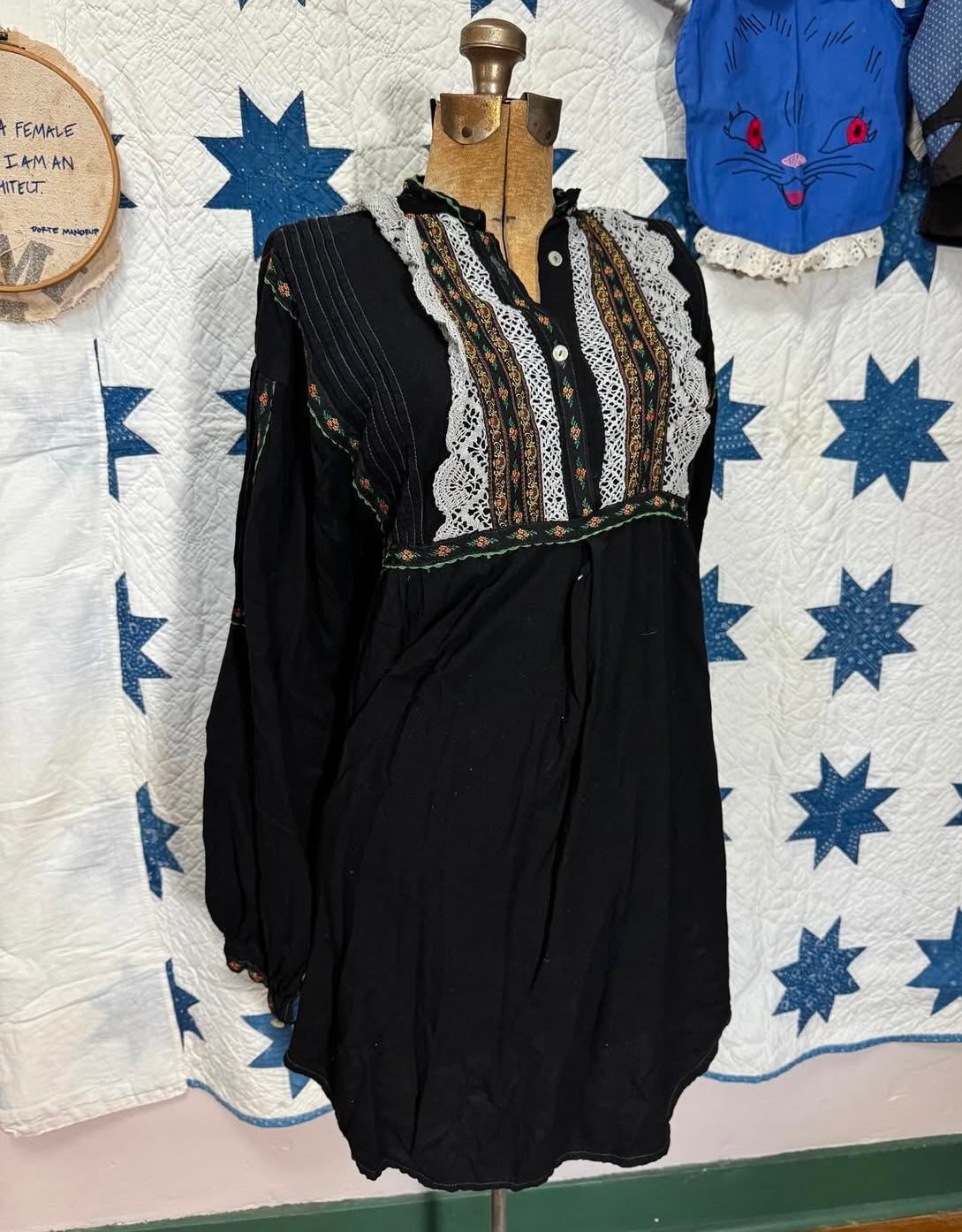 Vintage Black Folk Blouse