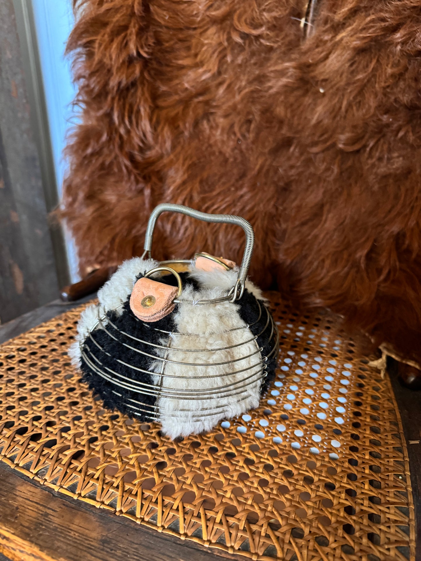 Handmade Shearling Antique Egg Basket Purse #3