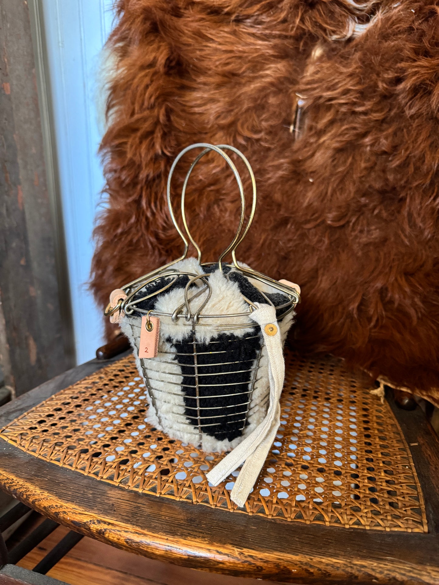 Handmade Shearling Antique Egg Basket Purse #2