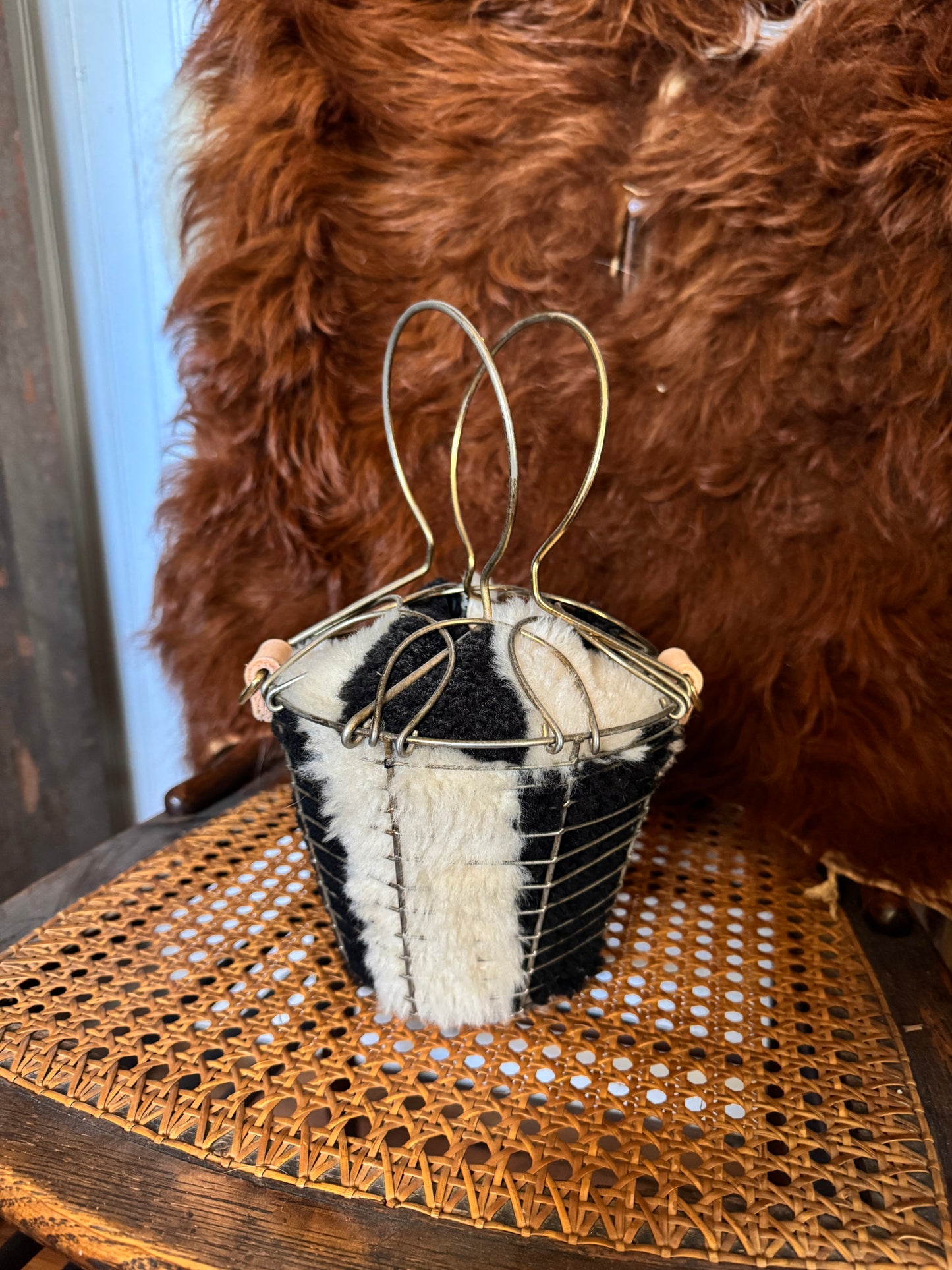 Handmade Shearling Antique Egg Basket Purse #2