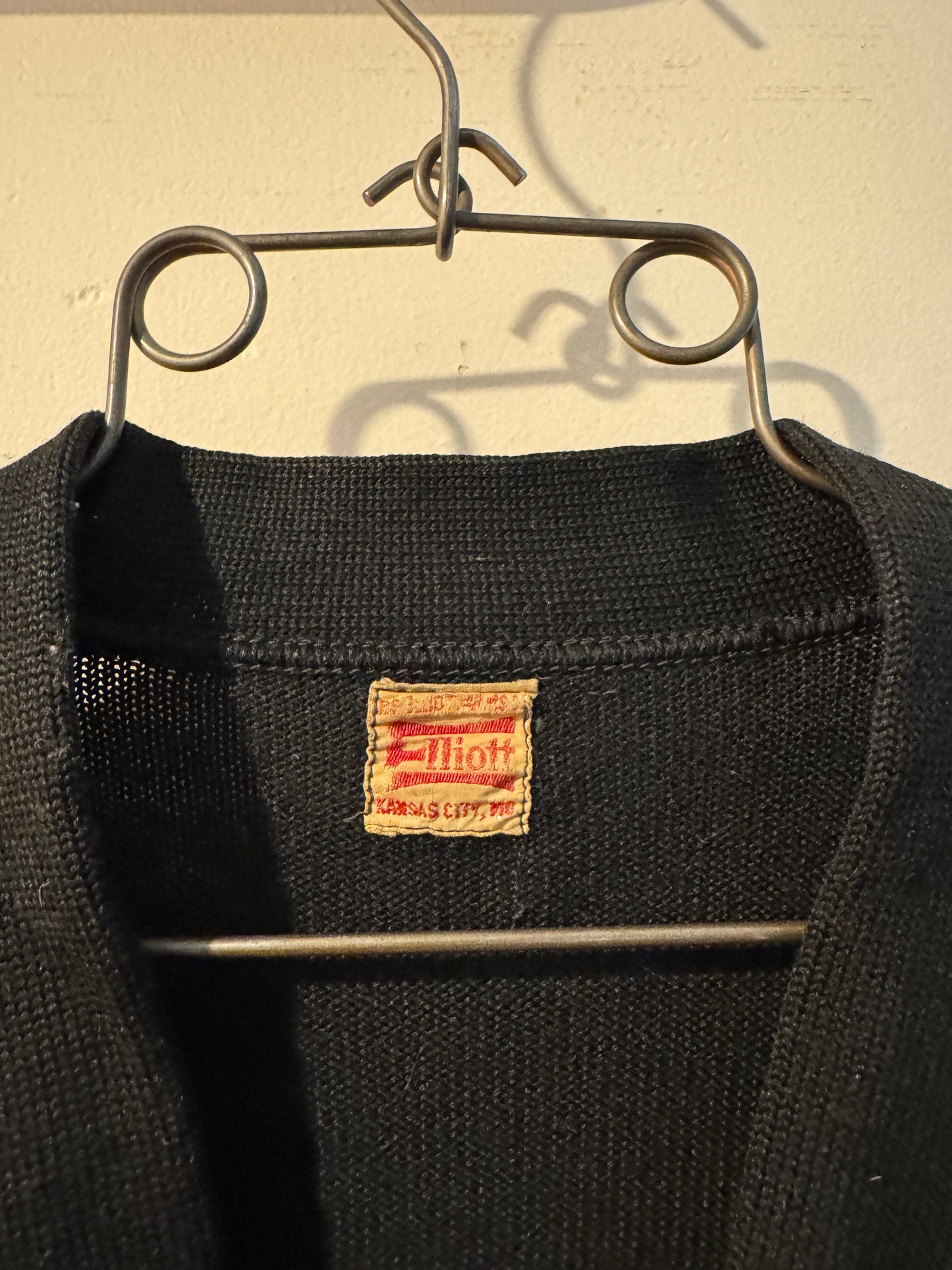 Vintage 1940s Black Wool and Orange “A” Letter Cardigan