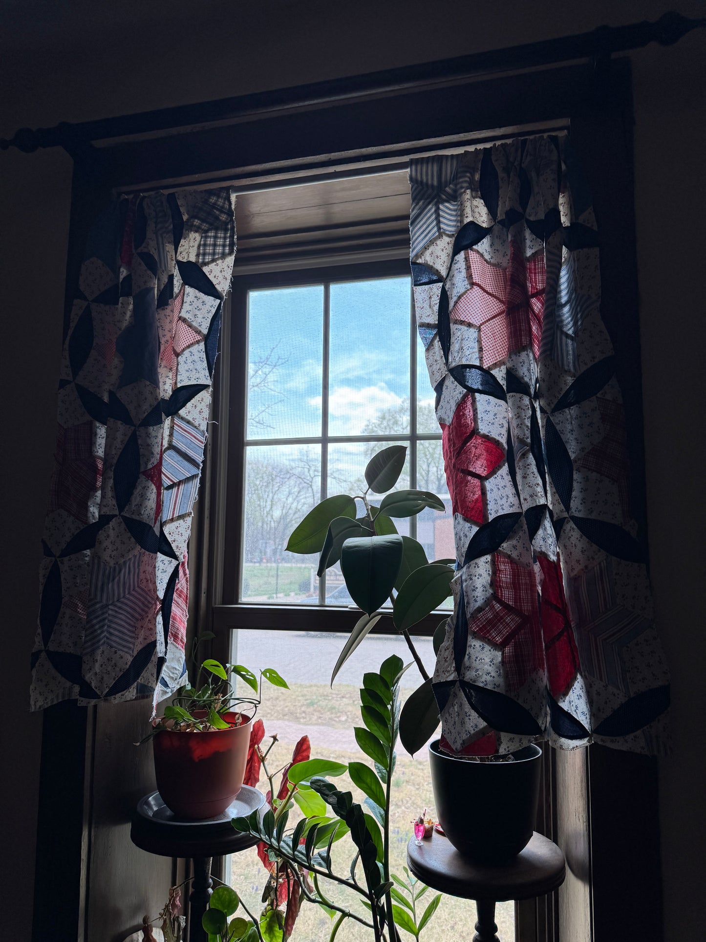 Vintage Quilt Top Curtains “Red, White and Blue”