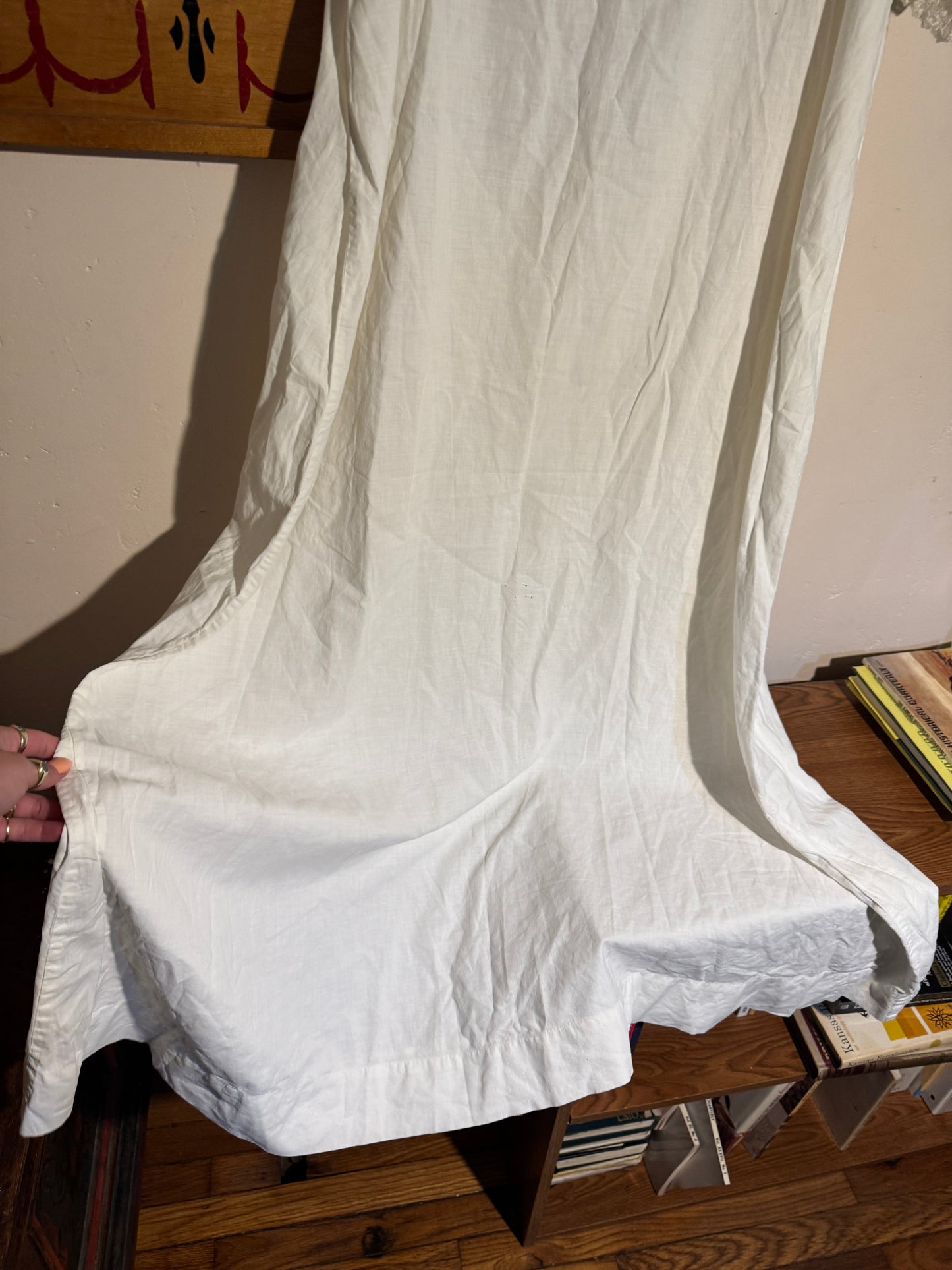 Antique Edwardian Nightgown with Crocheted collar and cuffs, larger size