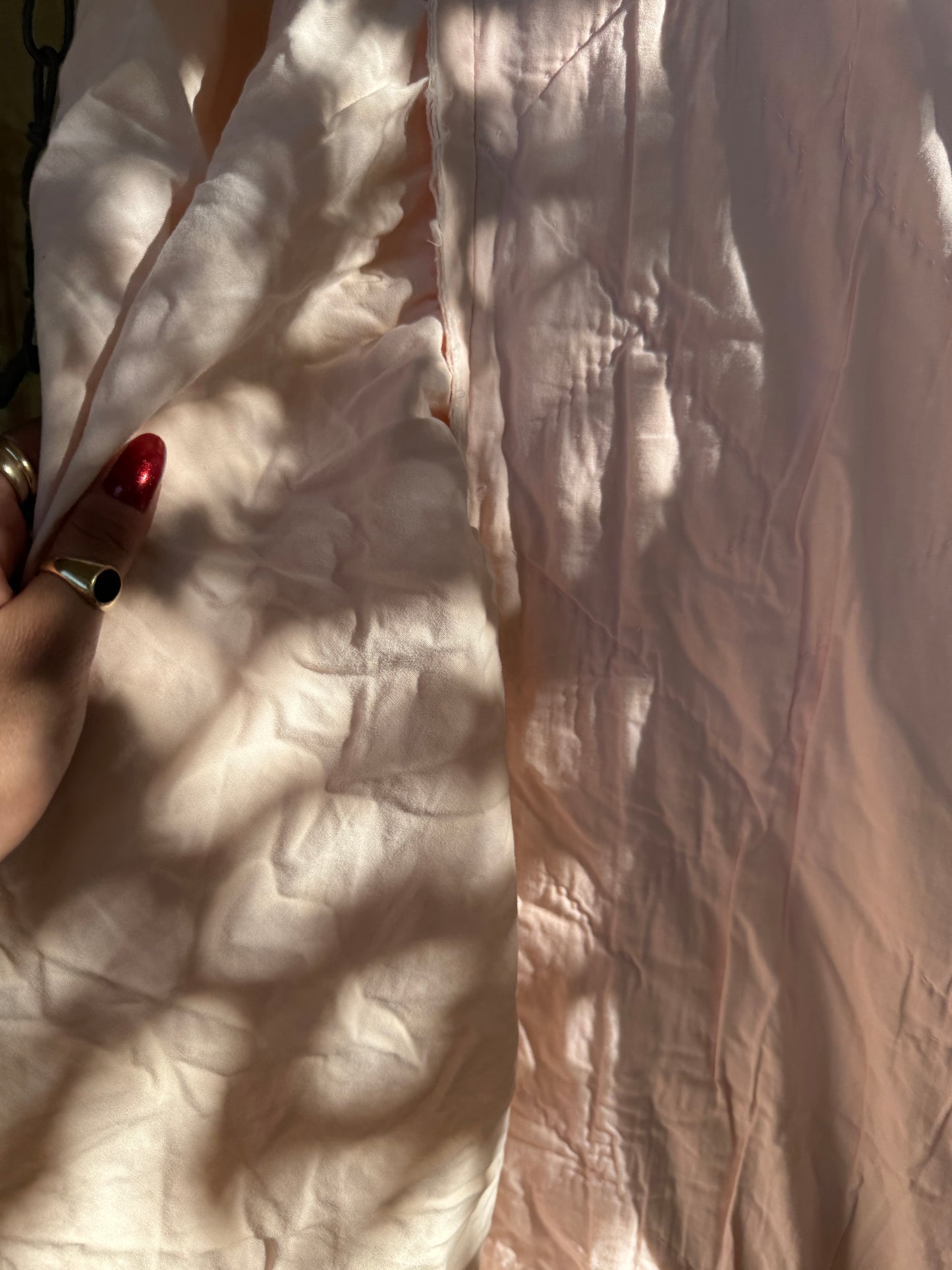 Vintage Pink State Birds Embroidered Quilt w/ dust ruffle edge