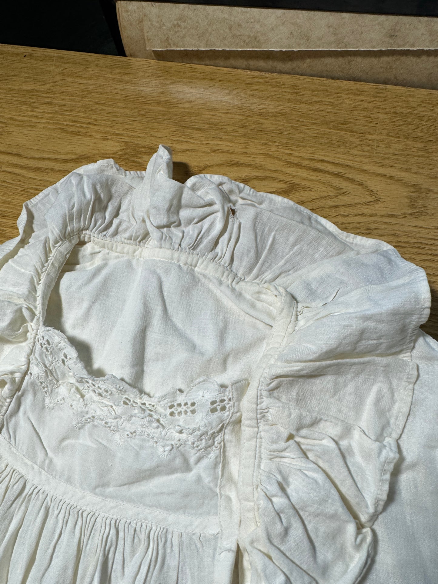 Antique Victorian Long Sleeved Cotton Asymmetrical Opening Nightgown