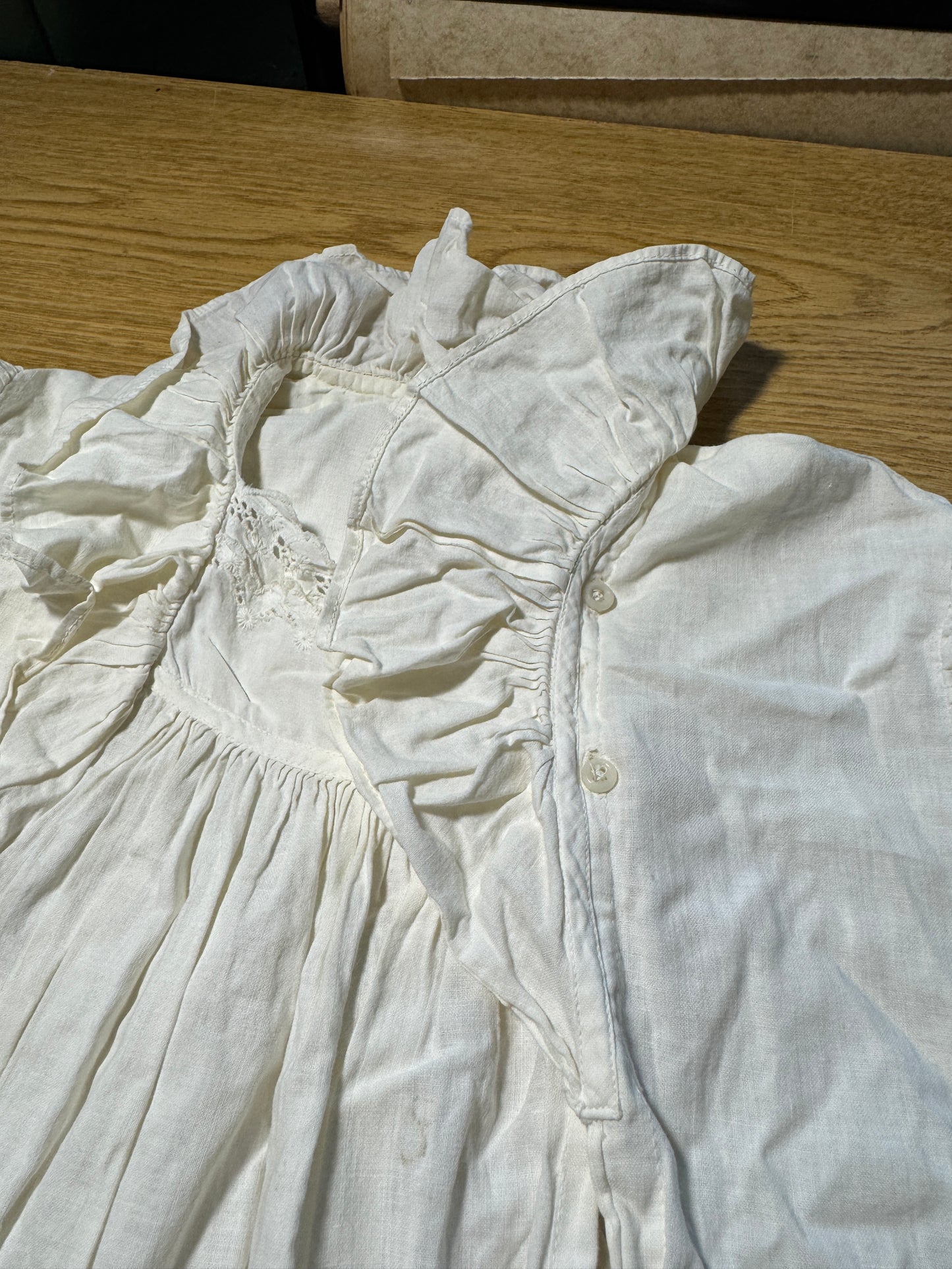 Antique Victorian Long Sleeved Cotton Asymmetrical Opening Nightgown