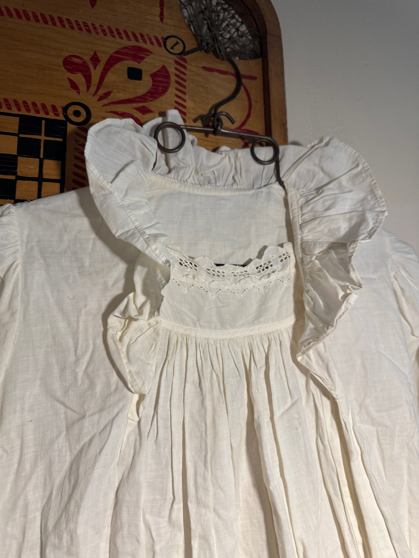Antique Victorian Long Sleeved Cotton Asymmetrical Opening Nightgown