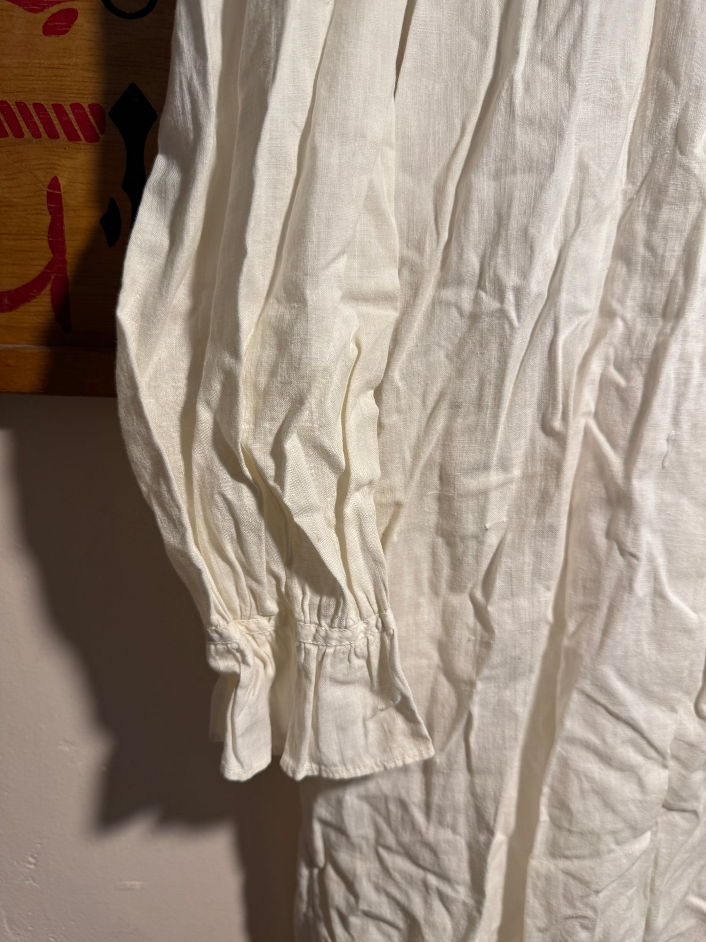 Antique Victorian Long Sleeved Cotton Asymmetrical Opening Nightgown