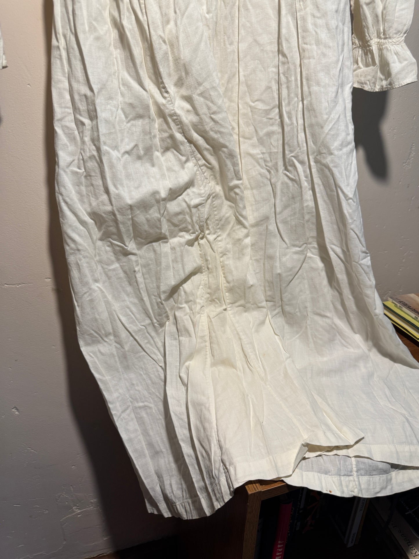 Antique Victorian Long Sleeved Cotton Asymmetrical Opening Nightgown