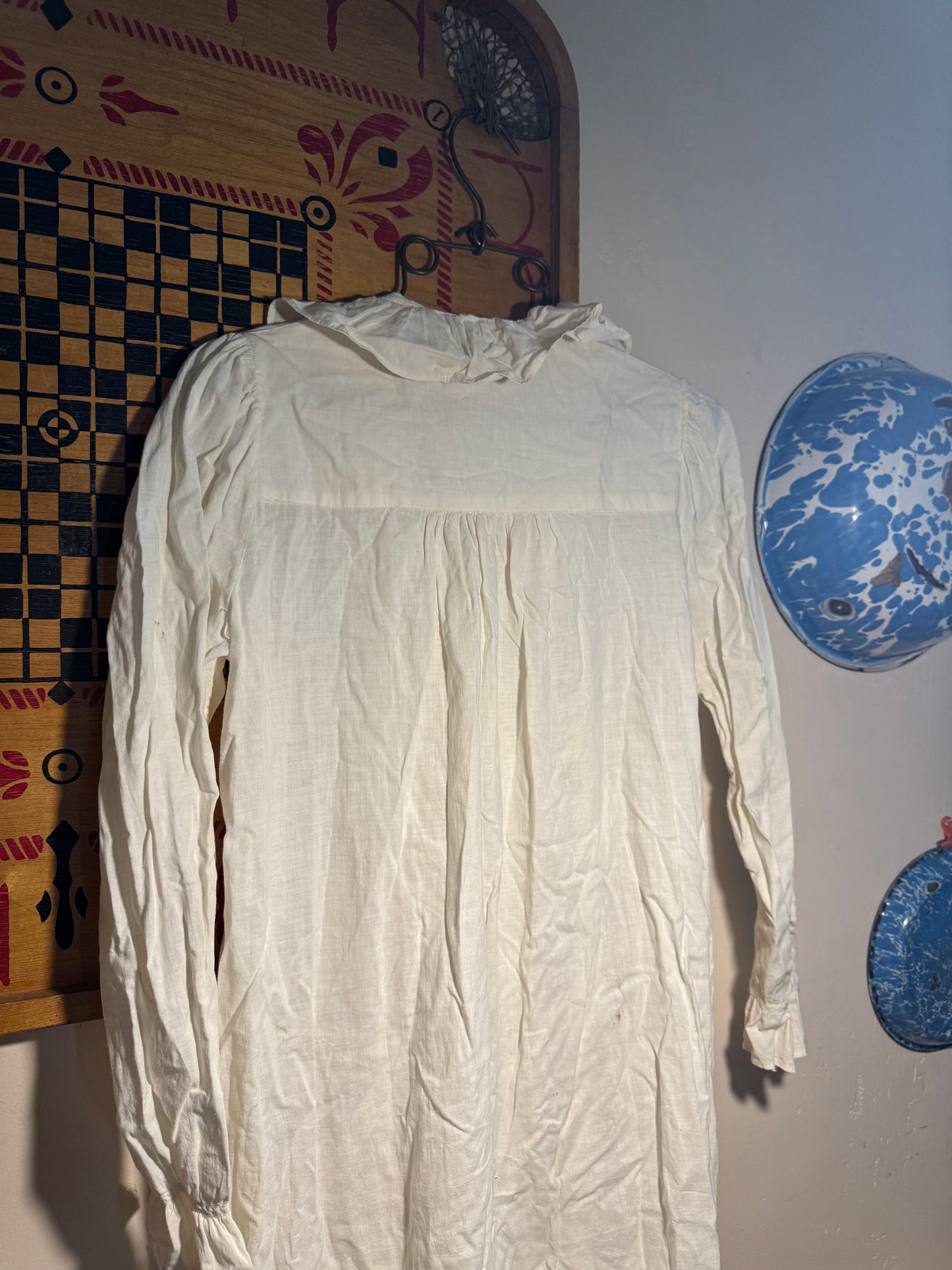 Antique Victorian Long Sleeved Cotton Asymmetrical Opening Nightgown