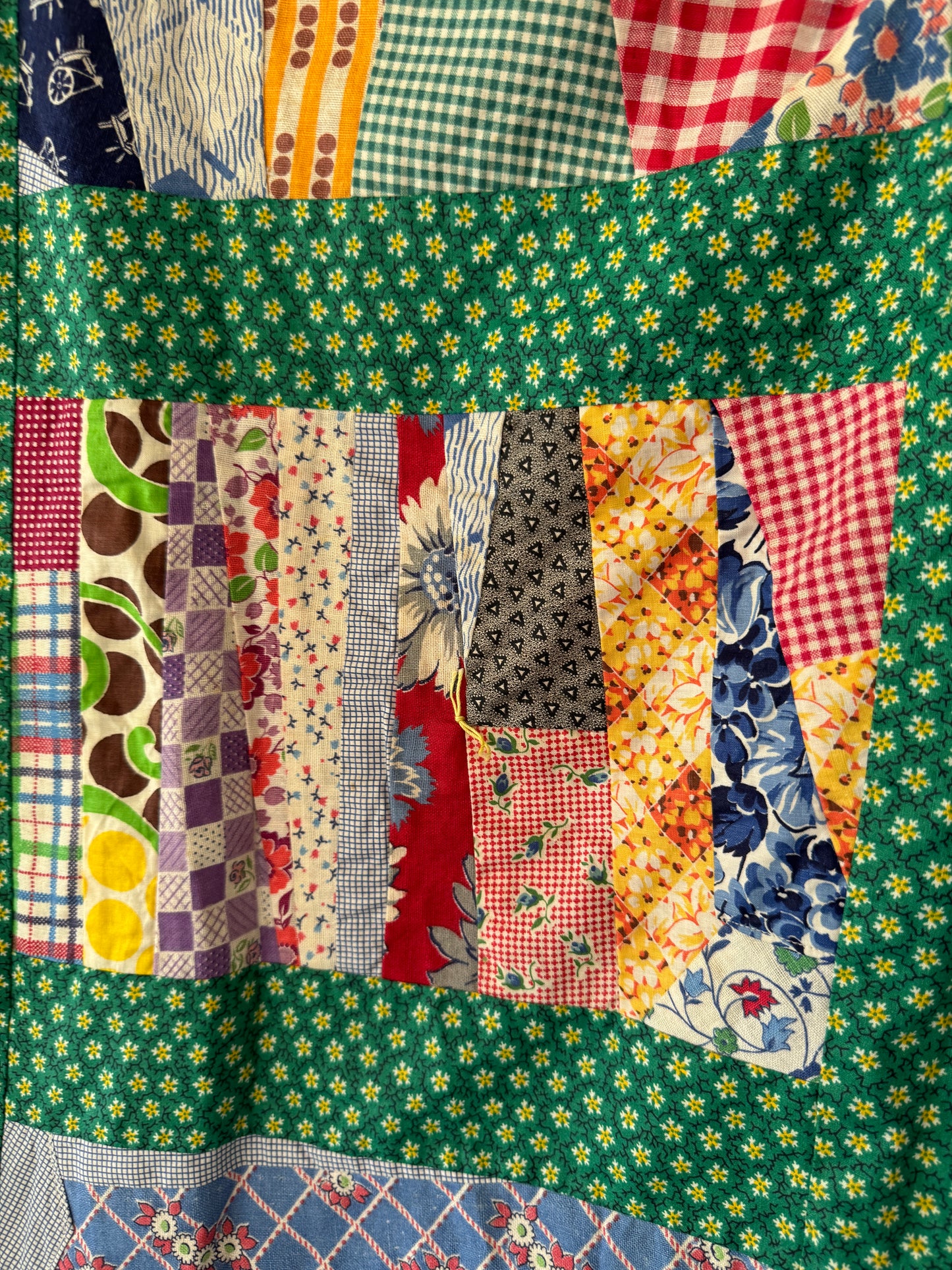 Vintage 1920s-30s Green Feedsack Crazy Tie Quilt