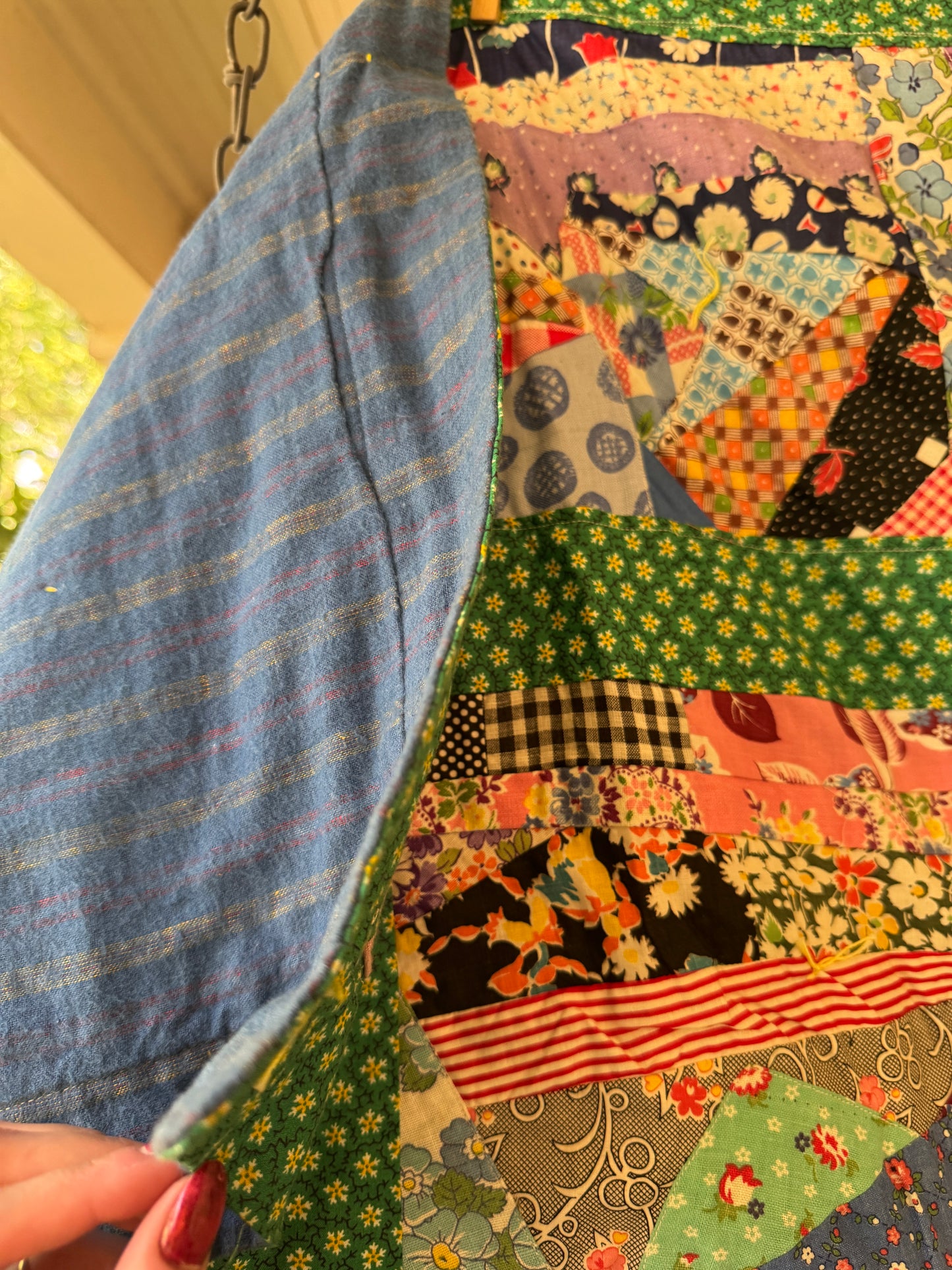Vintage 1920s-30s Green Feedsack Crazy Tie Quilt