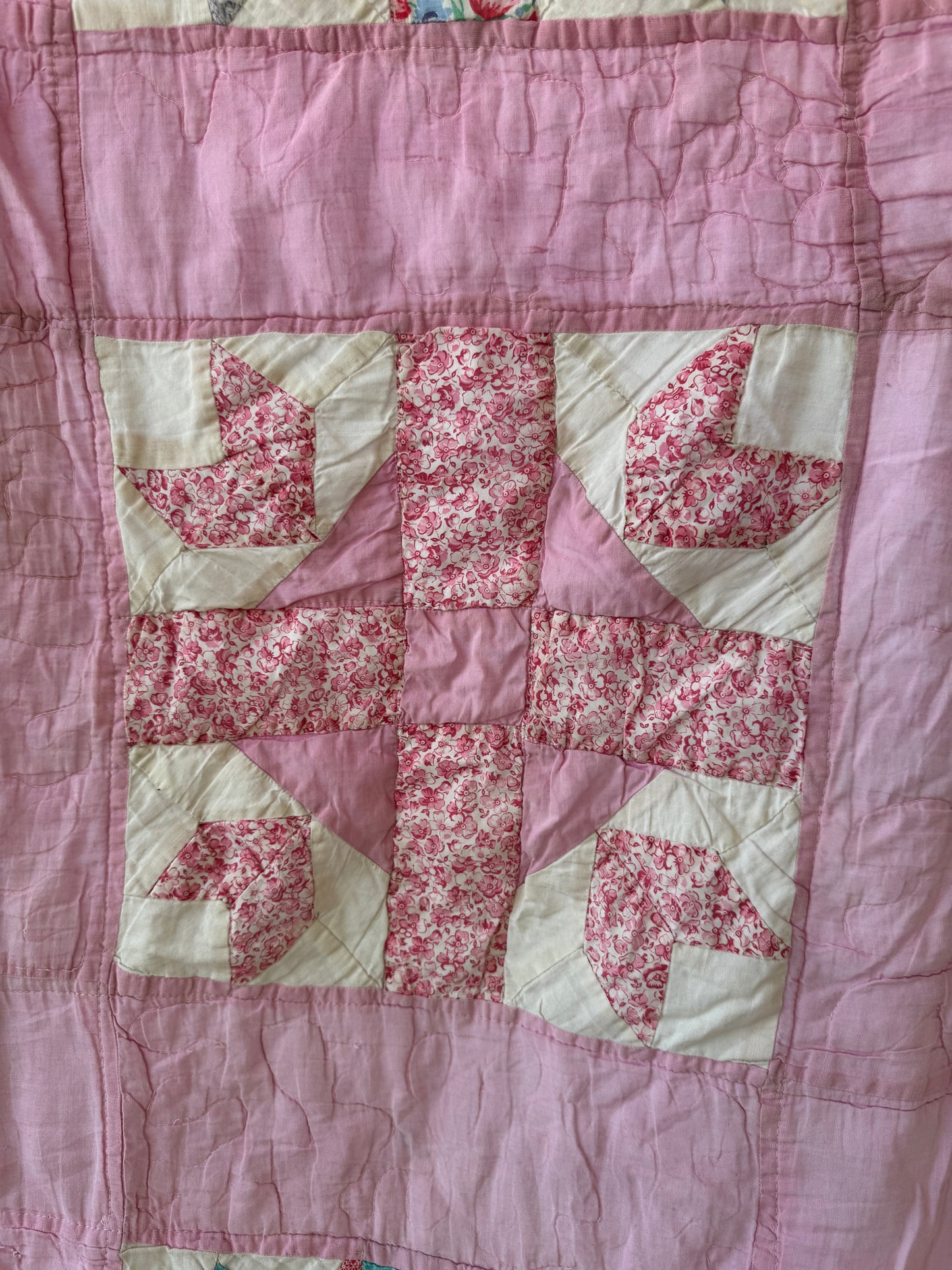 Vintage 1930s-40s Pink Goose Tracks Feedsack Quilt