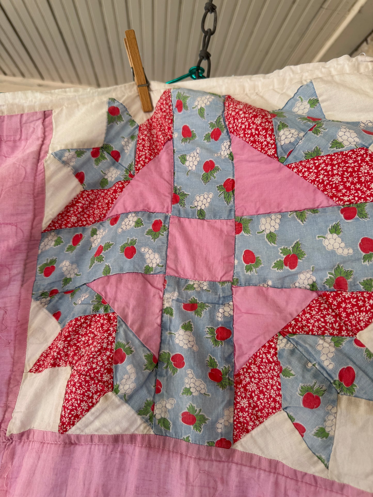 Vintage 1930s-40s Pink Goose Tracks Feedsack Quilt