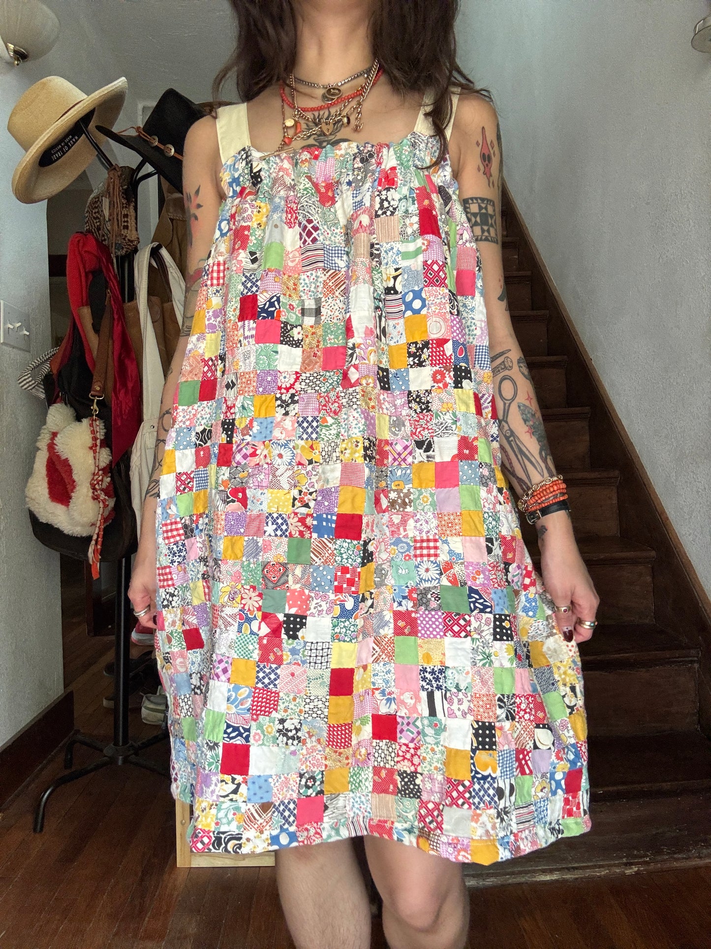 Vintage Quilt Top Dress - Postage Stamp Floursack