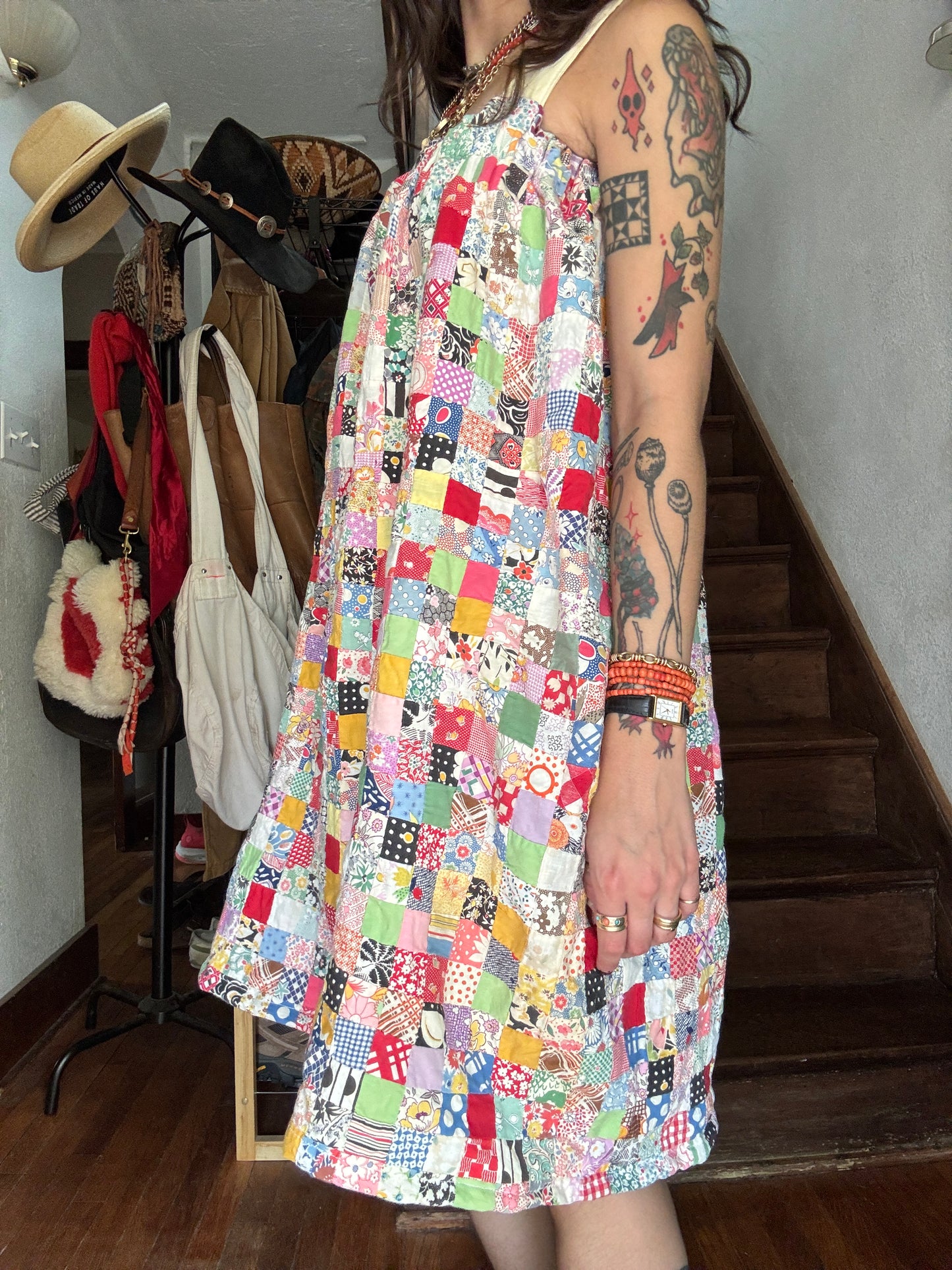 Vintage Quilt Top Dress - Postage Stamp Floursack