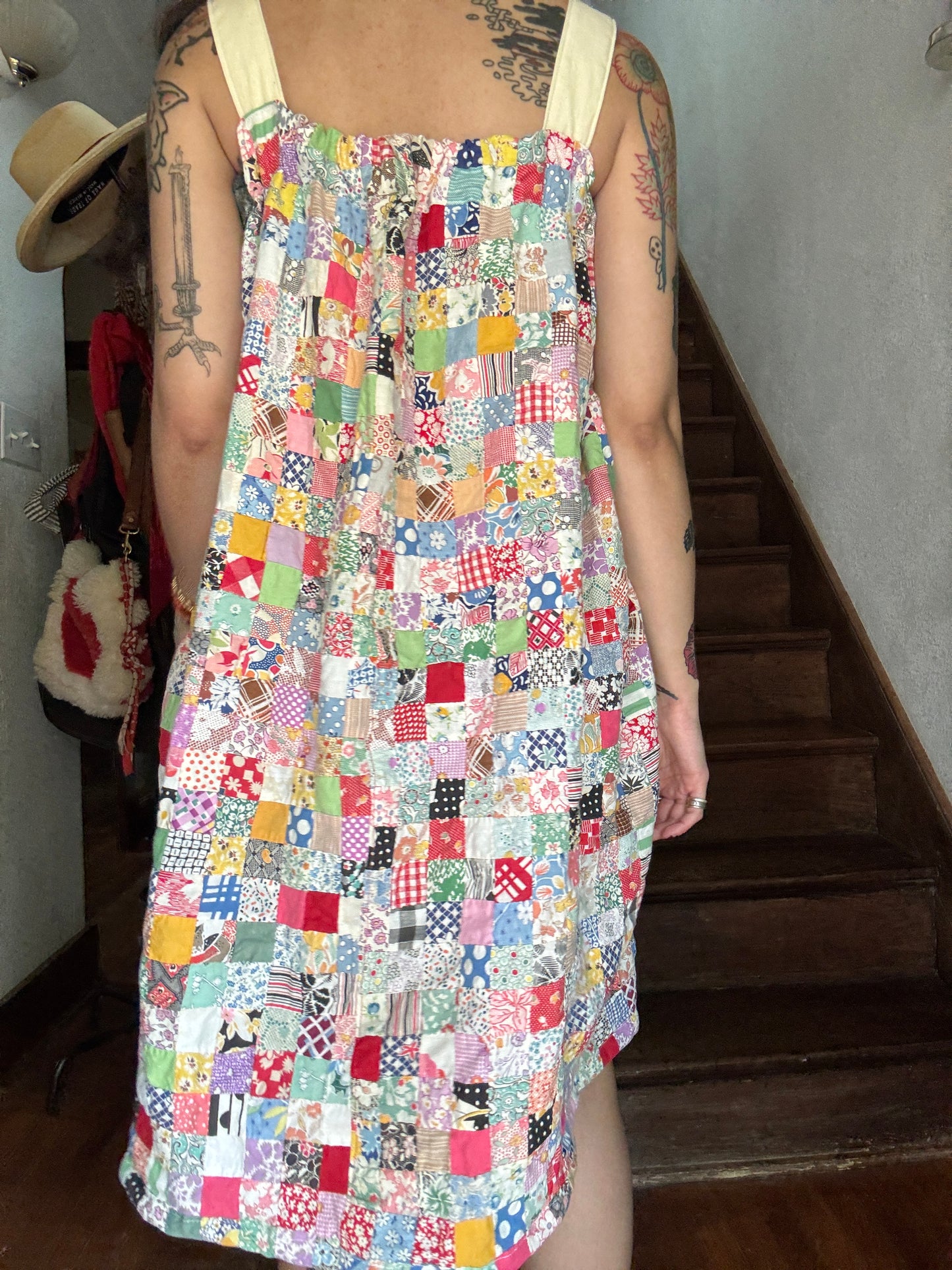 Vintage Quilt Top Dress - Postage Stamp Floursack