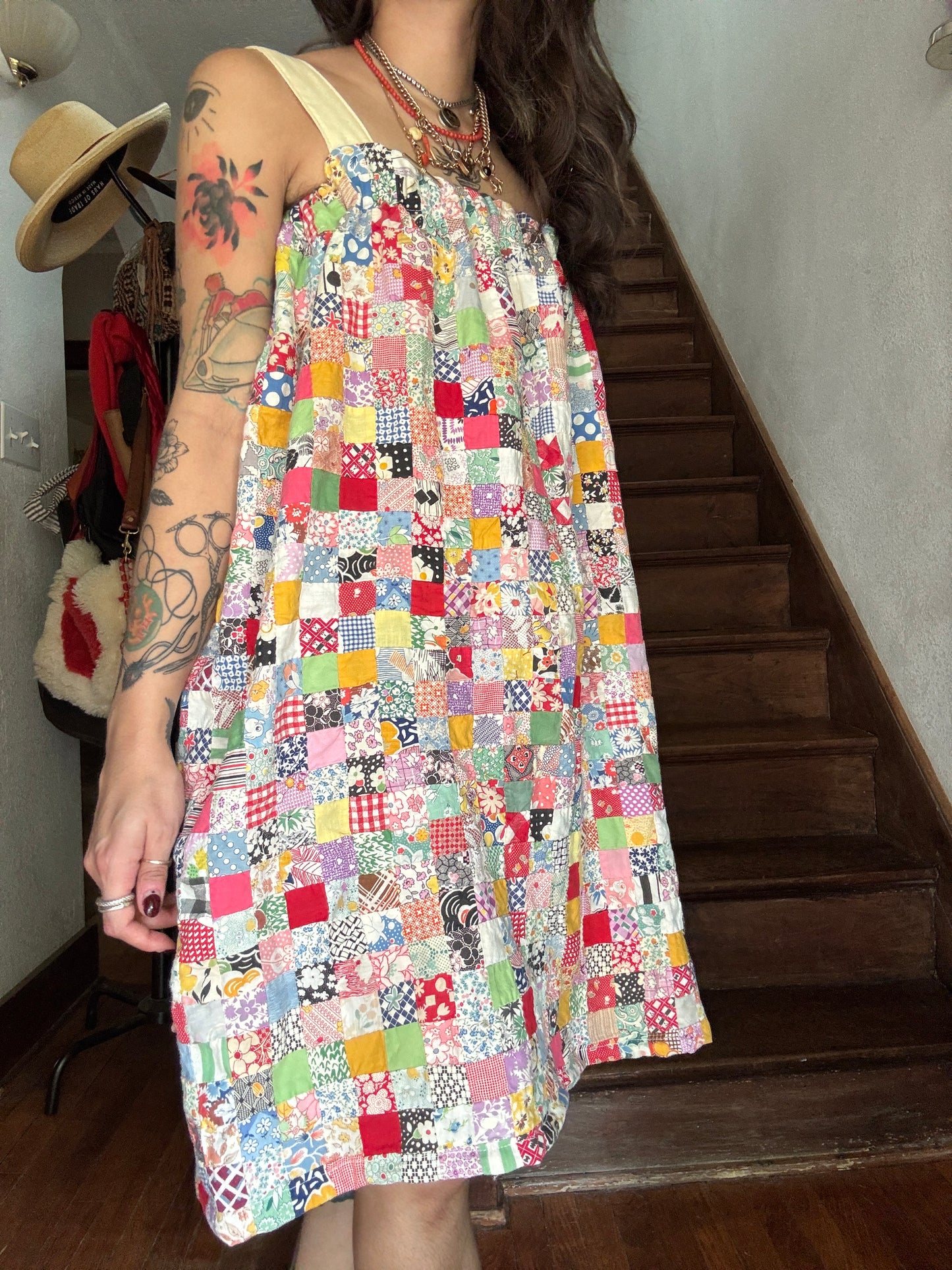 Vintage Quilt Top Dress - Postage Stamp Floursack