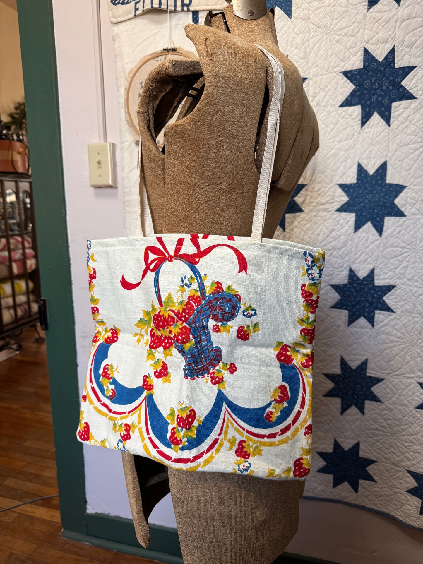 Vintage Strawberry Basket Tea Towel Tote Bag