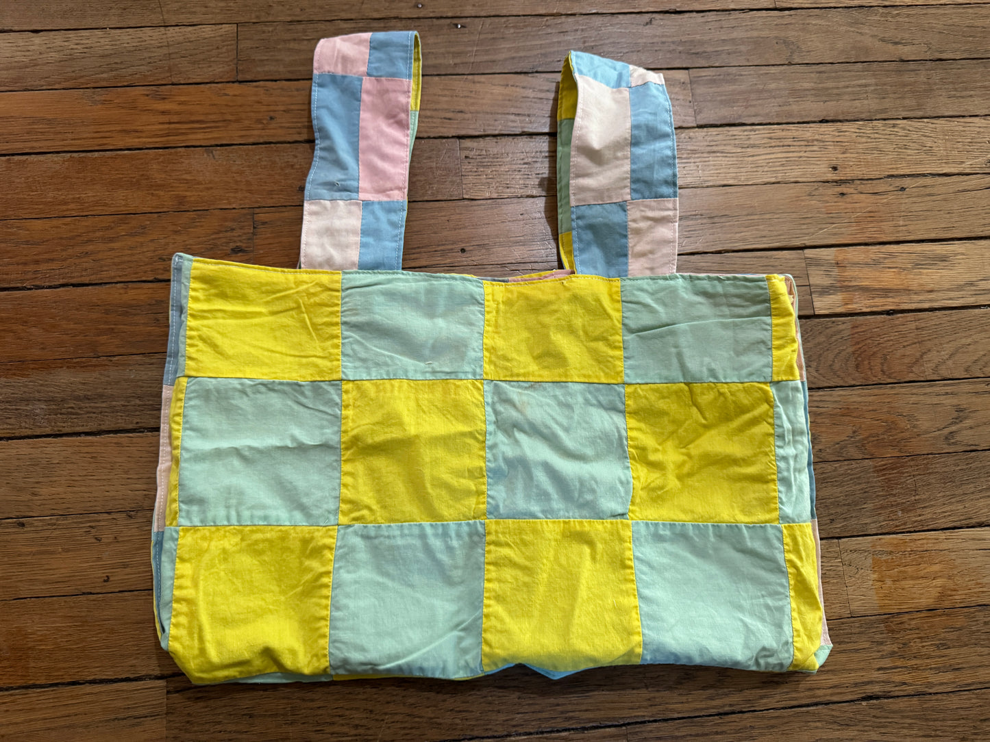 Vintage 9-Patch Quilt Top Tote Bag (reversible)
