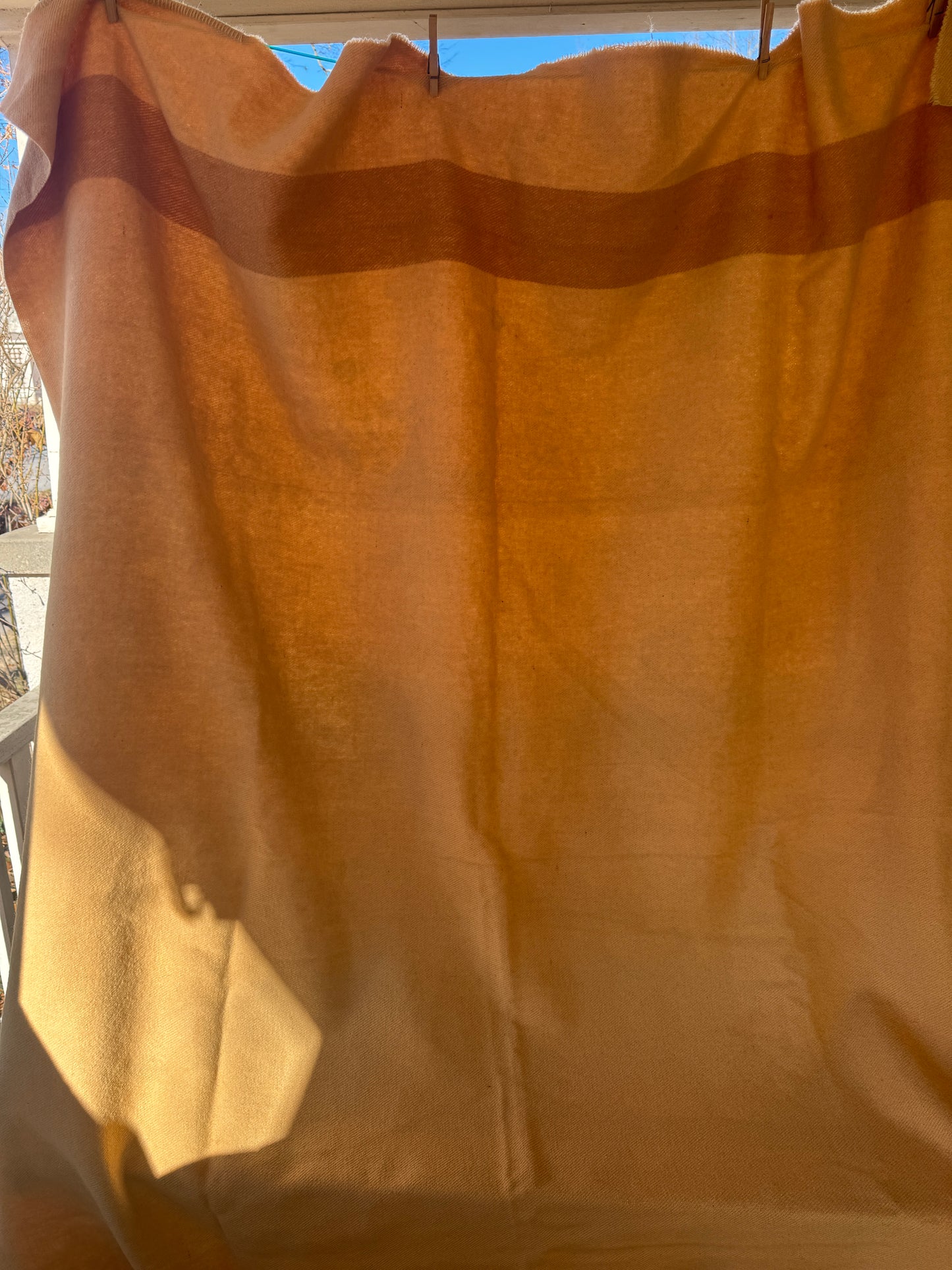 Vintage Golden Yellow Brown Stripe Witney Point 4-Point Wool Blanket