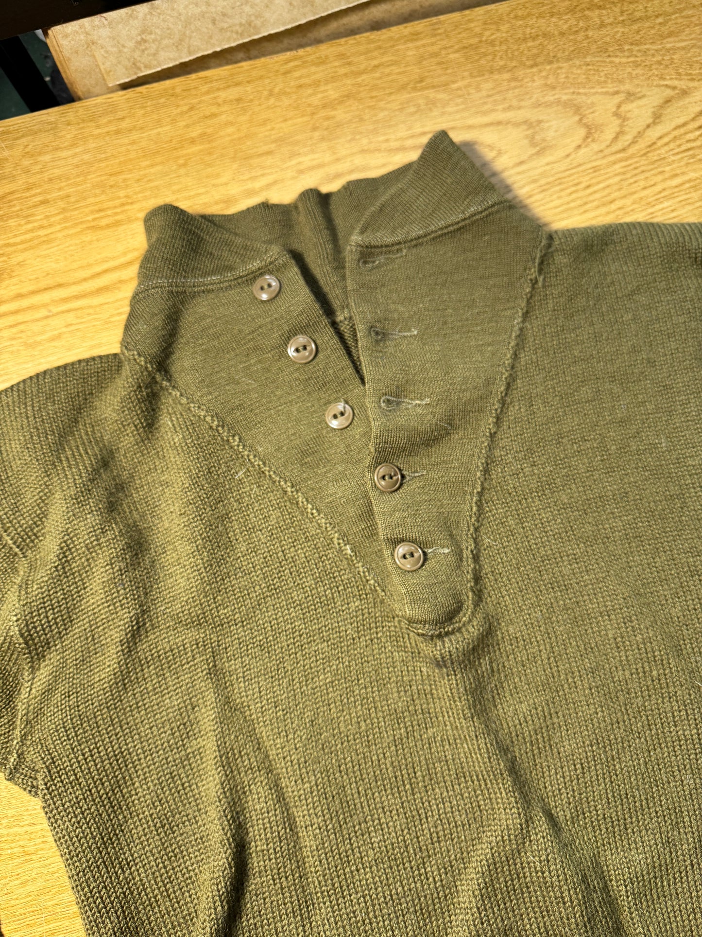 Vintage US Military Green Turtleneck Button Sweater