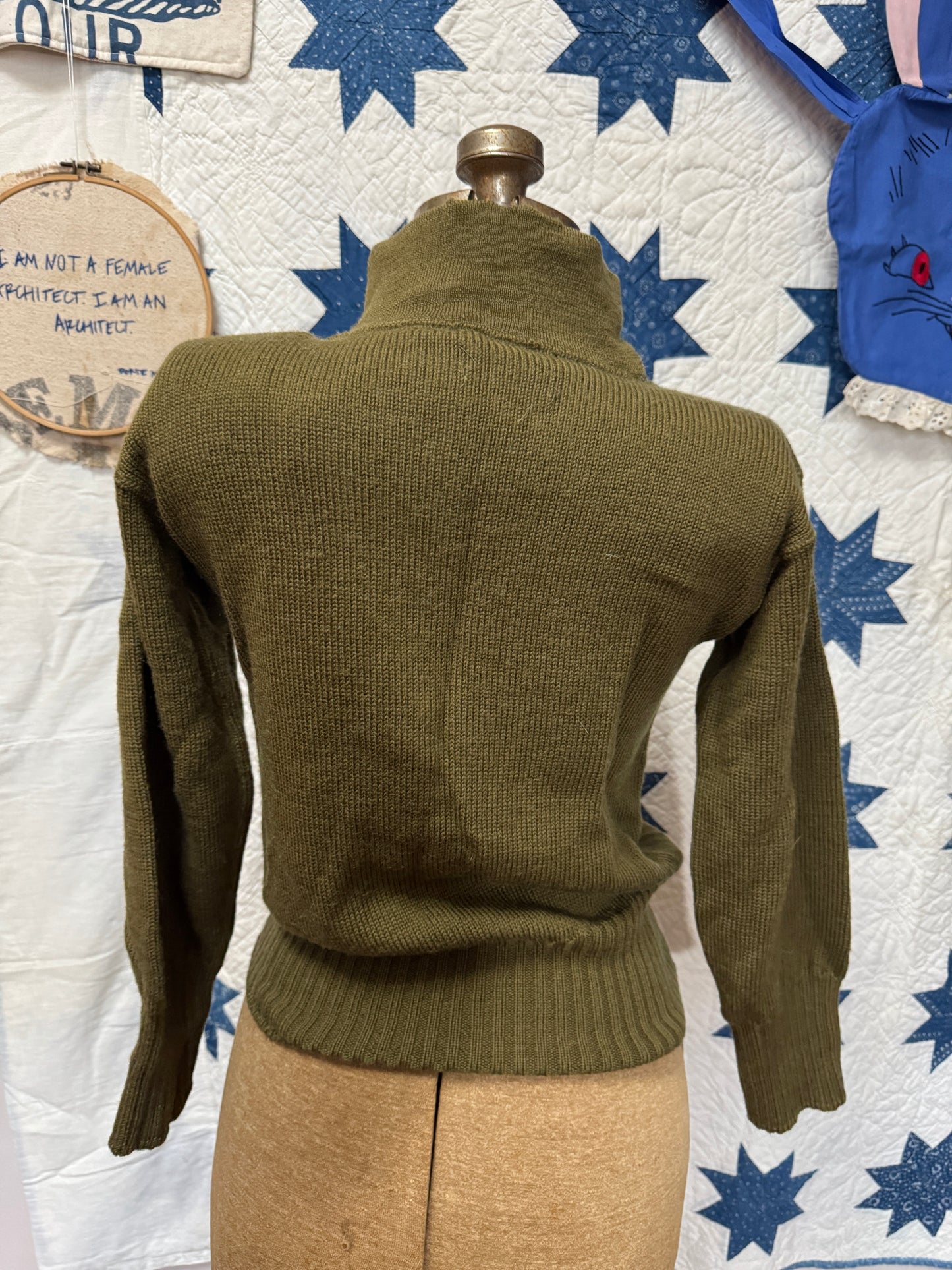 Vintage US Military Green Turtleneck Button Sweater