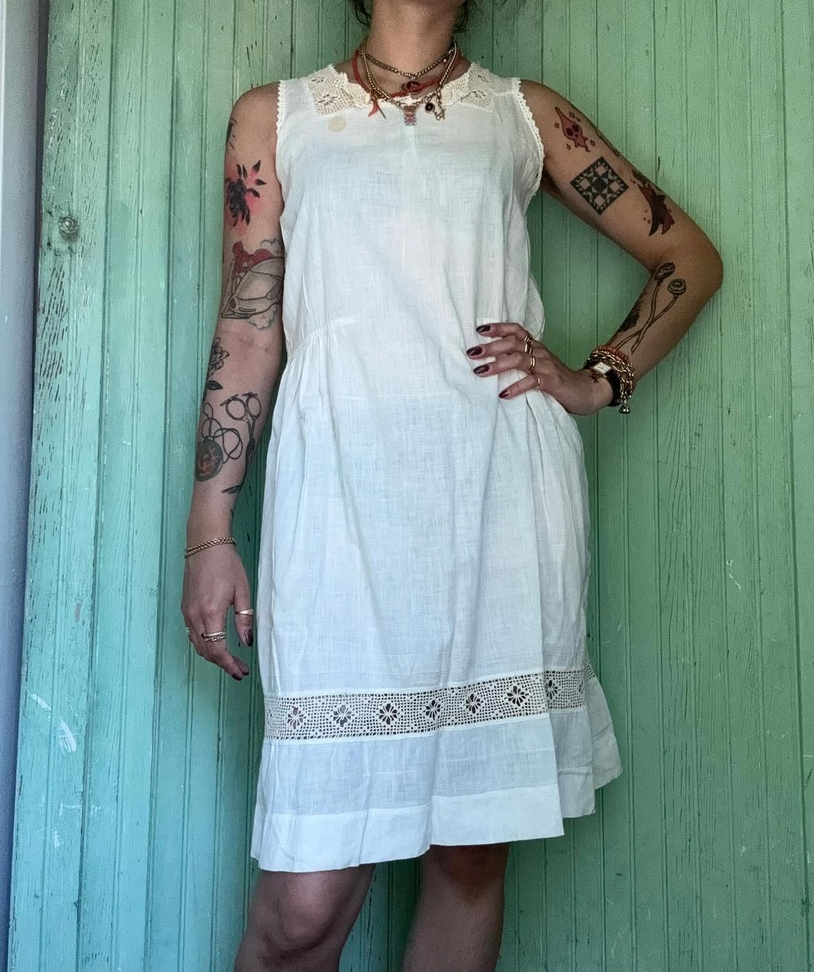 Antique Edwardian Crocheted Shift Dress Nightgown