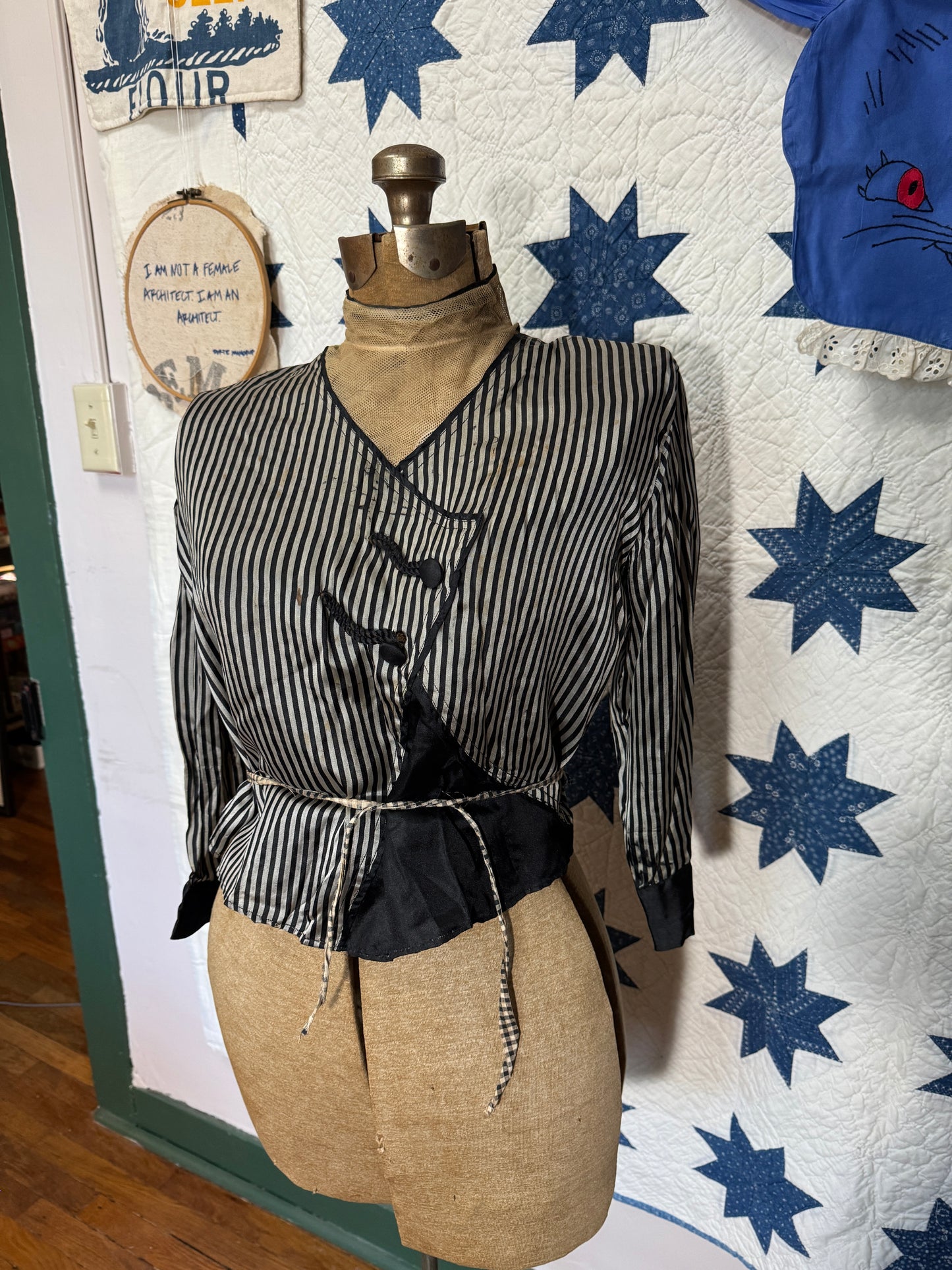 Antique 1880s-90s Striped Silk Blouse