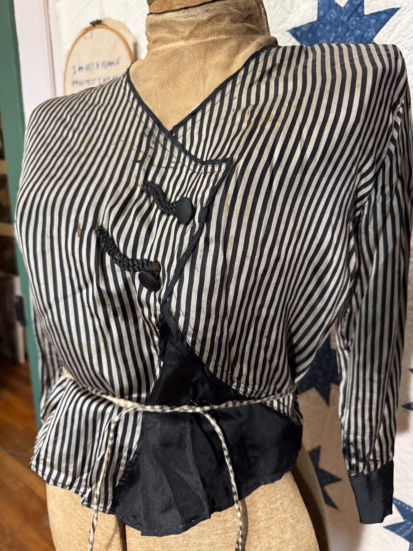 Antique 1880s-90s Striped Silk Blouse