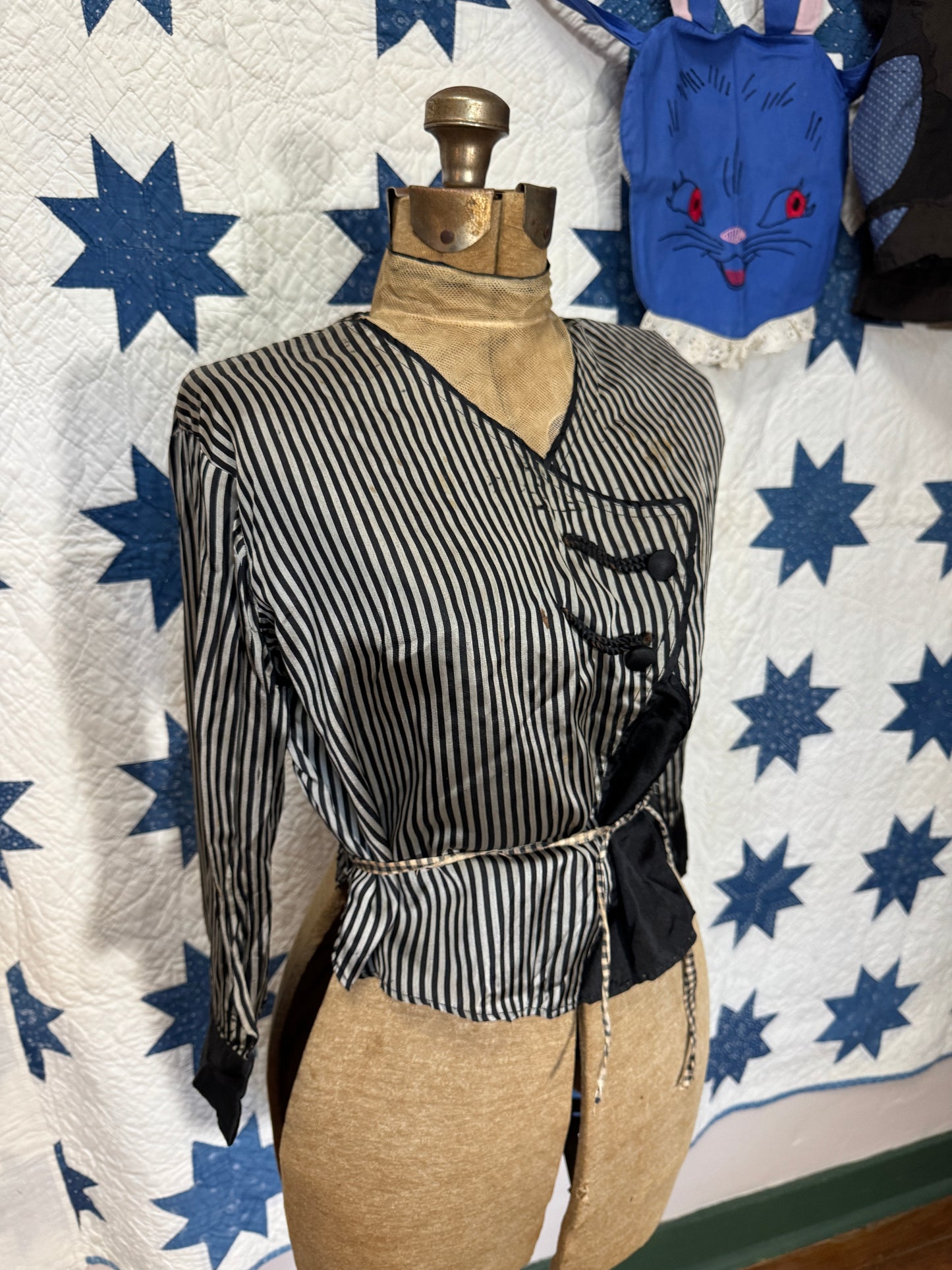 Antique 1880s-90s Striped Silk Blouse