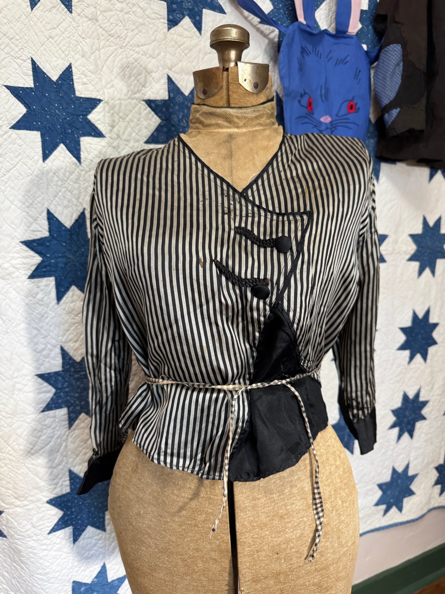 Antique 1880s-90s Striped Silk Blouse